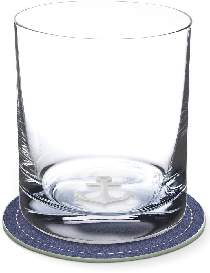Contento Whiskyglas, Glas, Anker, 400 ml, 2 Gläser, 2 Untersetzer