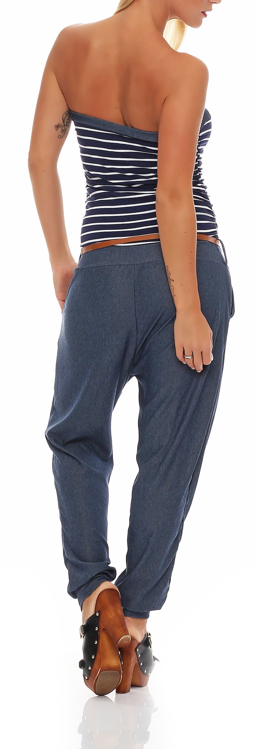 malito more than fashion Jumpsuit malito Damen Einteiler im Marine Design, Overall mit Gürtel, Jumpsui Marine Design Einheitsgröße