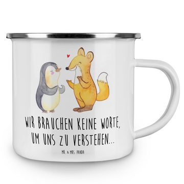 Mr. & Mrs. Panda Becher Fuchs & Pinguin gehörlos - Weiß - Geschenk, Metalltasse, Gebärdenspra, Emaille, Korrosionsbeständig