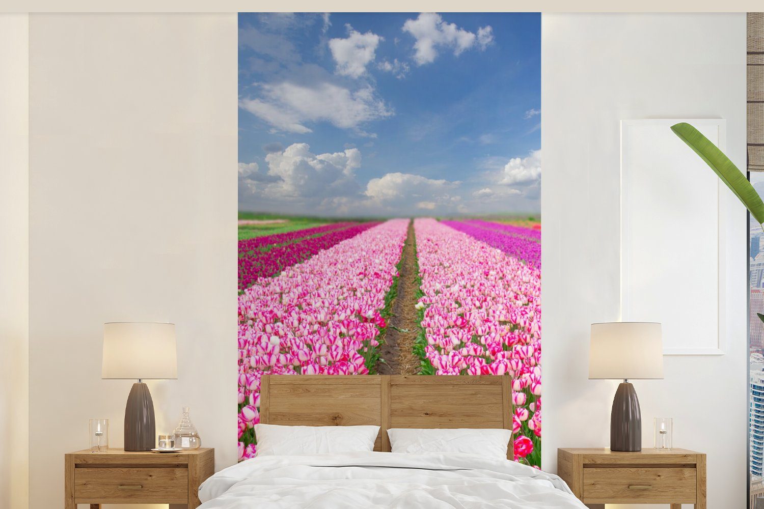 MuchoWow Fototapete Tulpen - Sonne - Frühling, Matt, bedruckt, (2 St), Vliestapete für Wohnzimmer Schlafzimmer Küche, Fototapete