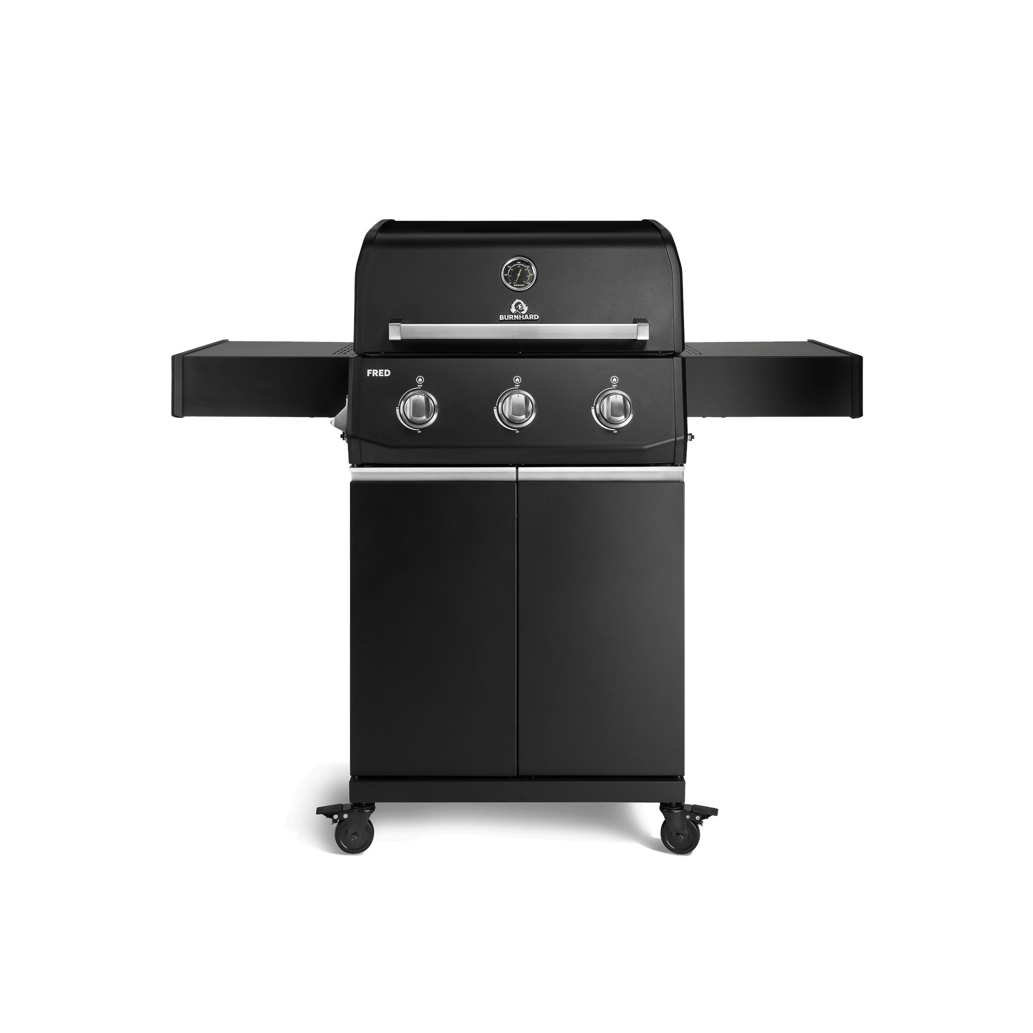 BURNHARD® Gasgrill 3-Brenner, 9,6 kW, Edelstahl-Stabbrenner, Piezo-Zündung, Edelstahlrost, große Grillfläche, Alu-Druckguss-Seitenteile – FRED Base