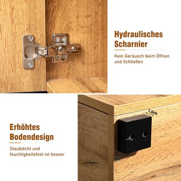 Merax Sideboard, Holz, Kommode in Eiche, Highboard, Anrichte, Breite: 208cm