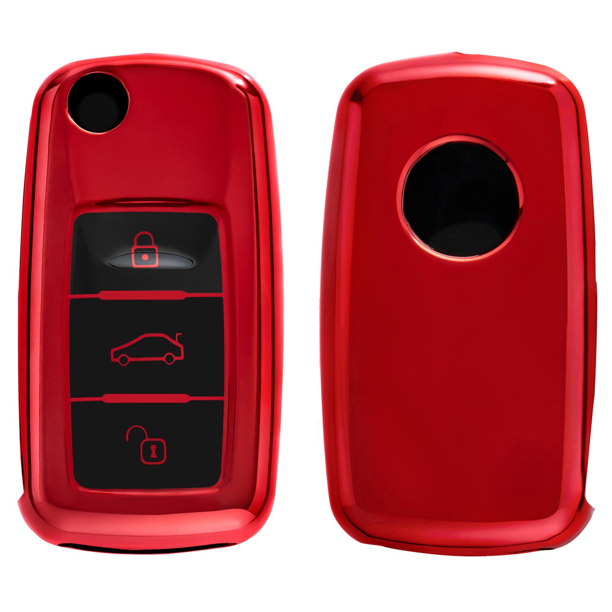 kwmobile Schlüsseltasche Autoschlüssel Hülle für VW Skoda Seat, Schlüsselhülle Silikon Case Schlüssel Cover Hochglanz Rot | Schlüsseltaschen