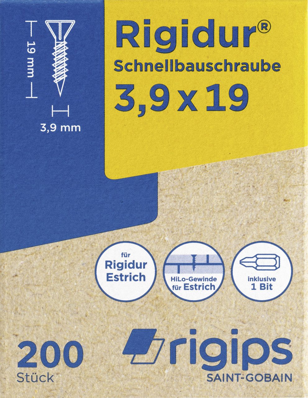 Rigips Trockenbauschrauber Schnellbauschrauben 3,9 x 19mm