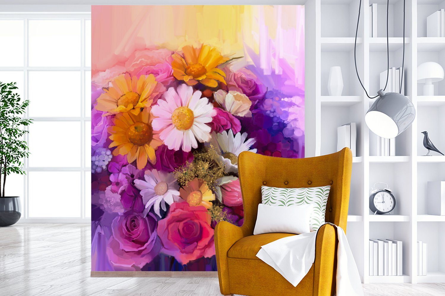 Küche, Matt, St), Wohnzimmer für Fototapete Blumen Schlafzimmer - Ölfarbe, (3 - Impressionismus MuchoWow Vliestapete Fototapete bedruckt,