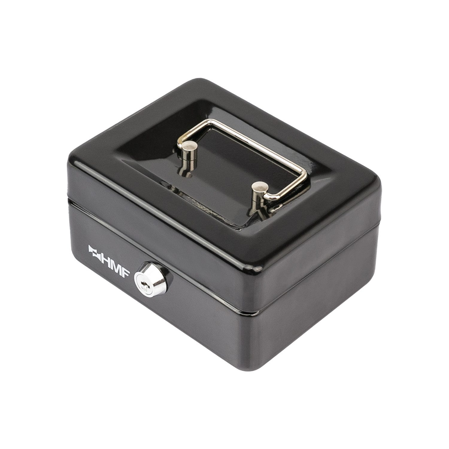 HMF Geldkassette Geldkassette abschließbar, Kasse mit Münzeinsatz, Geldkasse mit 6 Münzfächern 15 x 12 x 8 cm Schwarz