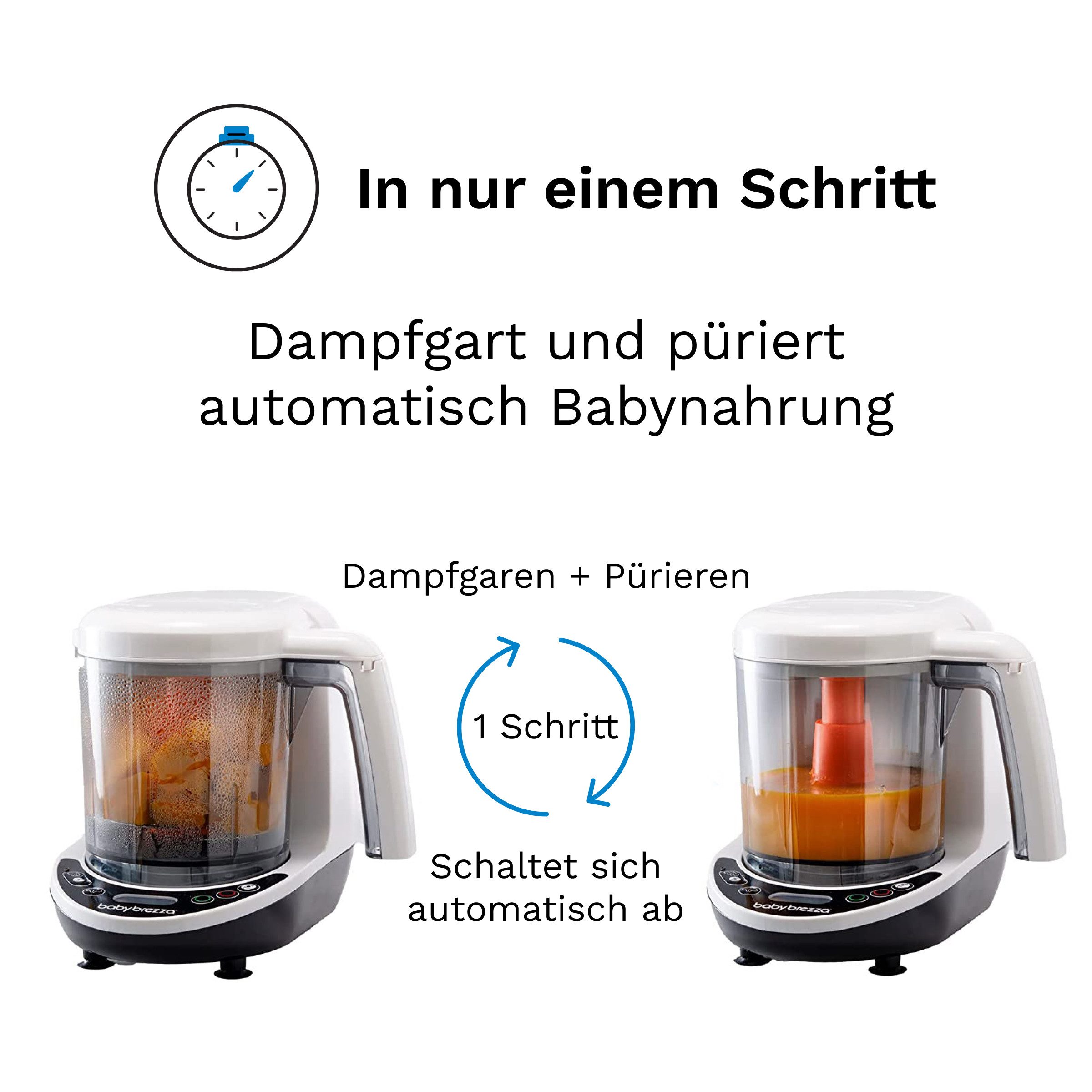 Baby Brezza Babynahrungszubereiter, 400 W, Dampfgart & püriert automatisch für frische Babynahrung