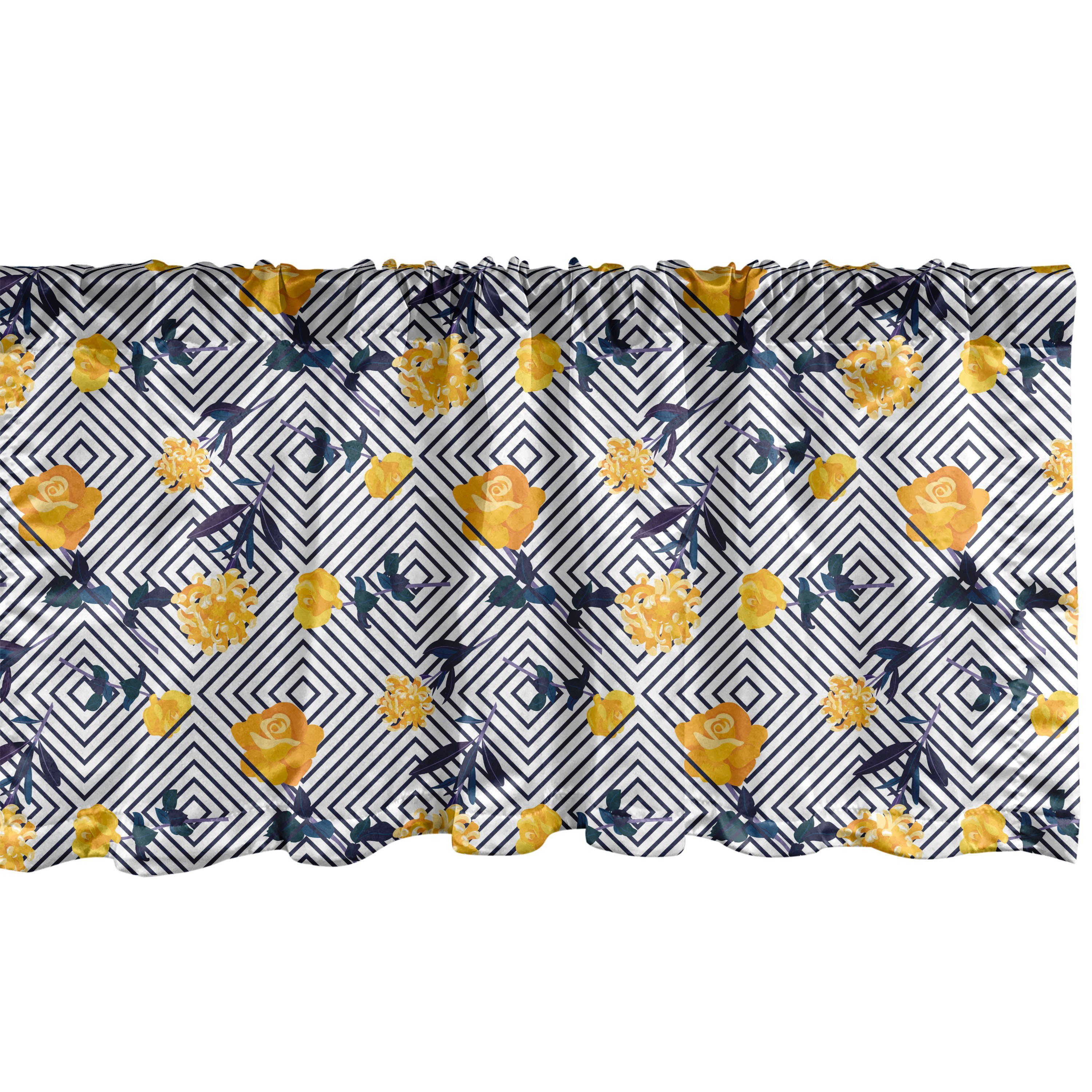 Scheibengardine Vorhang Volant für Küche Schlafzimmer Dekor mit Stangentasche, Abakuhaus, Microfaser, Blumen Blumen Concentric Squares