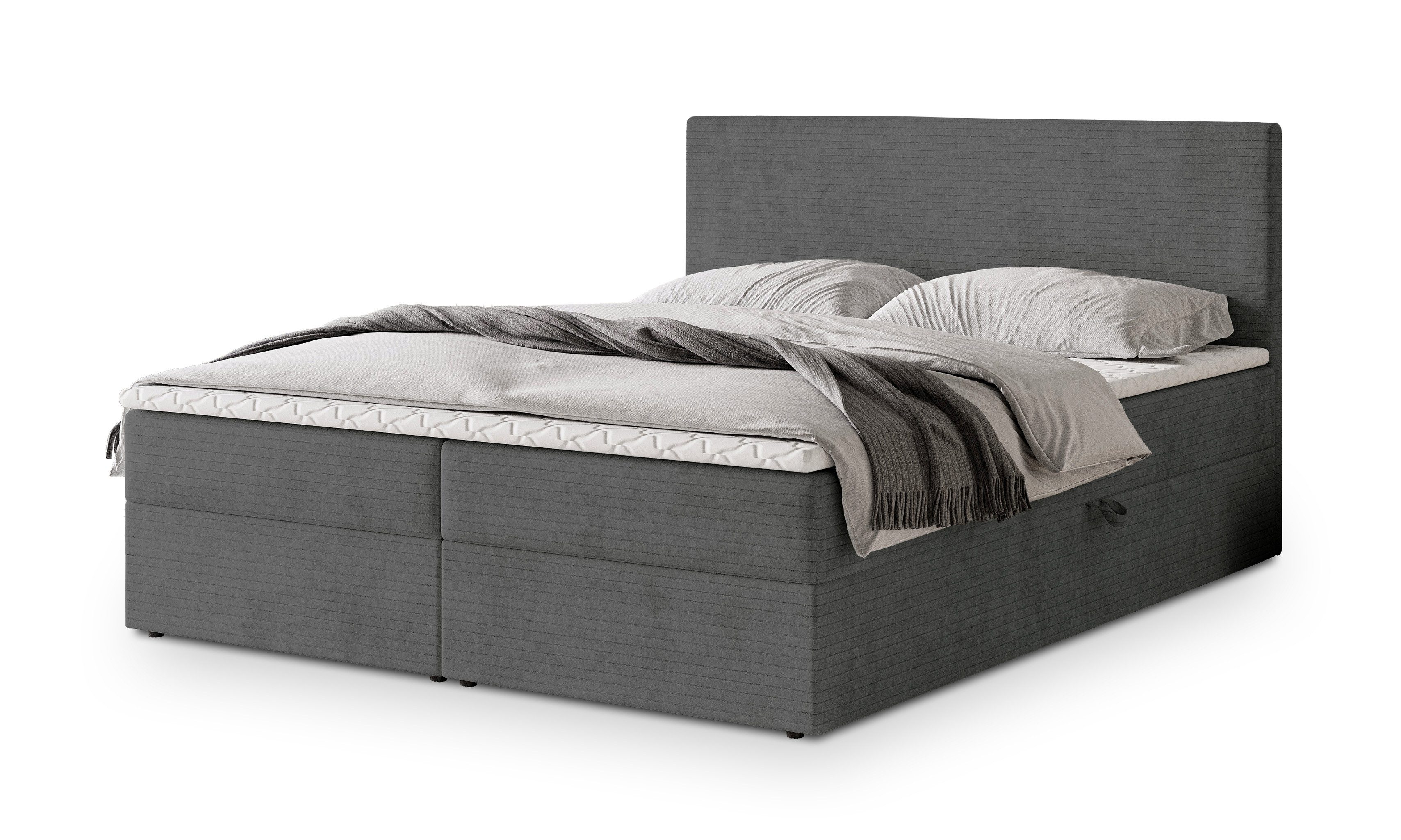 Masseno Boxbett NIRA 140x200 cm mit Bonell Matratze und Topper, Doppelbett, Polsterbett mit Kopfteil, Boxspringbett