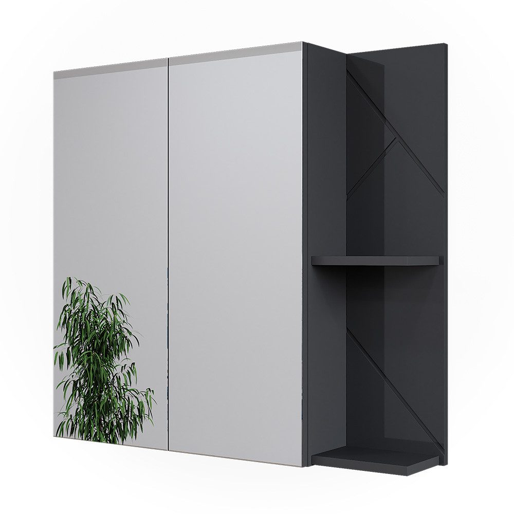 Vicco Badspiegelschrank Irma Anthrazit Hochglanz 80 x 75 cm günstig online kaufen