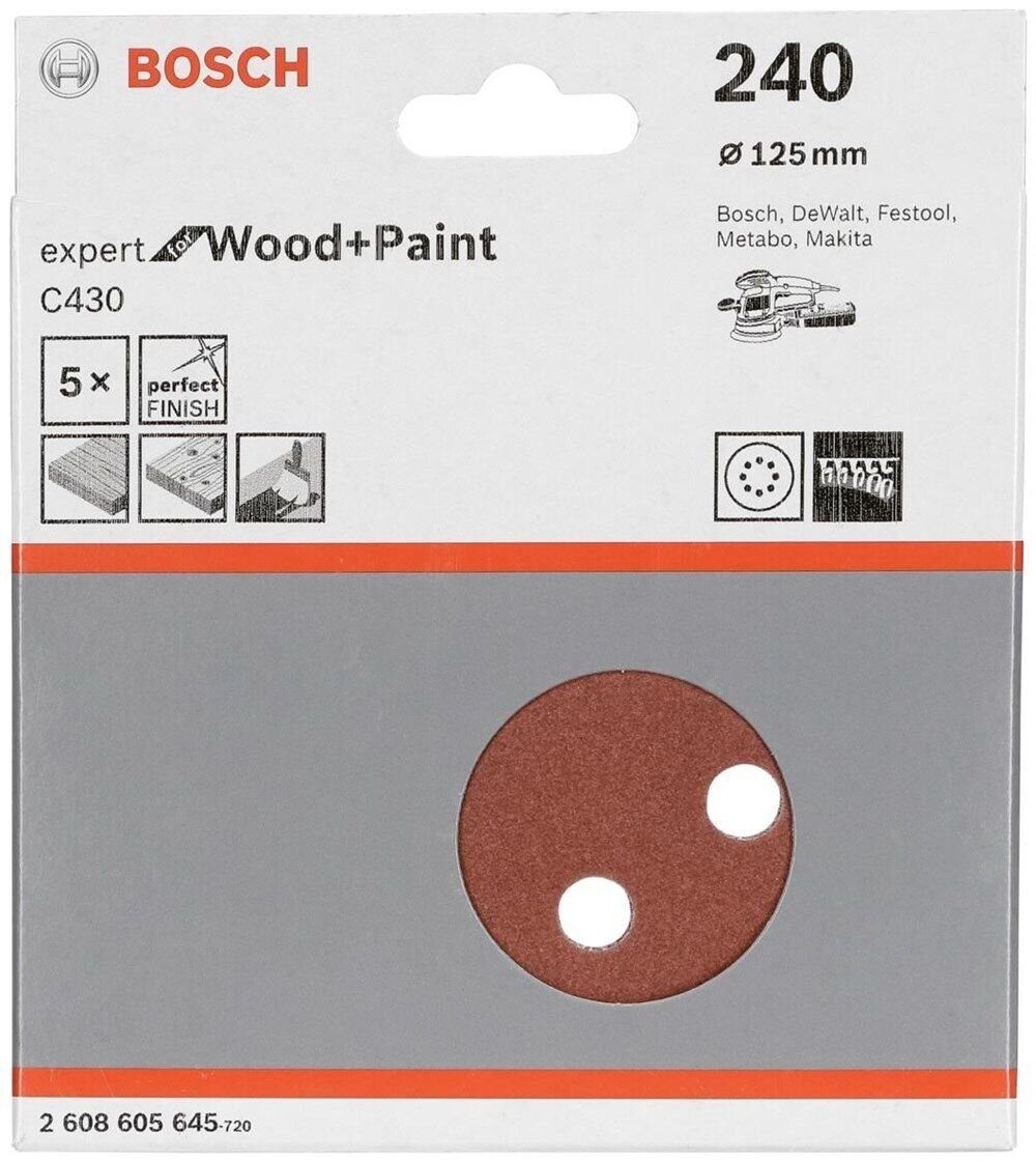 BOSCH Bohrfutter Bosch Professional 5 Stück Schleifblatt P240 für Exzenterschleifer