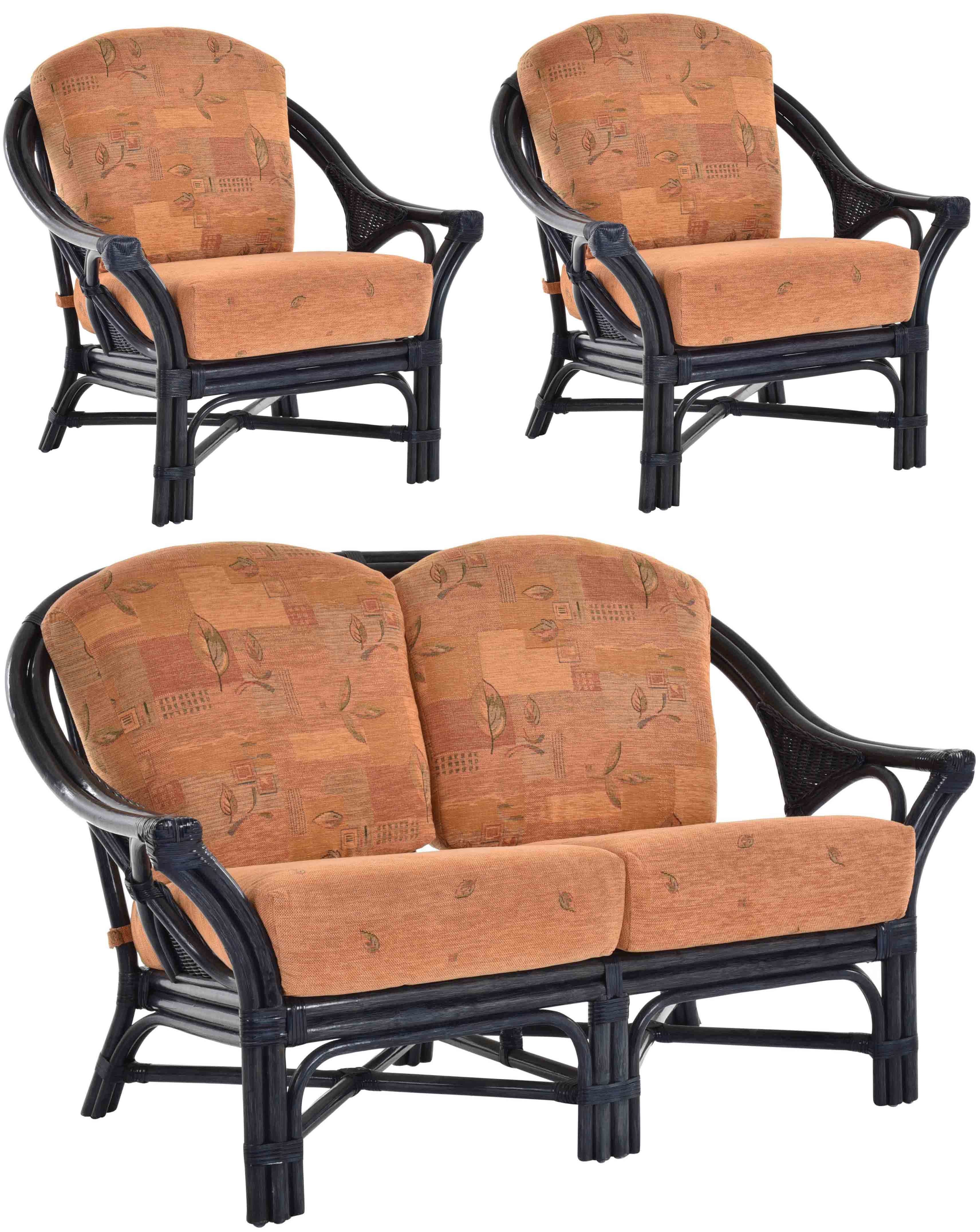 Krines Home Sitzgruppe Set/3 Wintergartenset Orlando Rattangarnitur Rattanmöbel Wintergarten, (3-tlg., 2x Sessel, 1x Zweisitzersofa), Angenehm breite Armauflagen