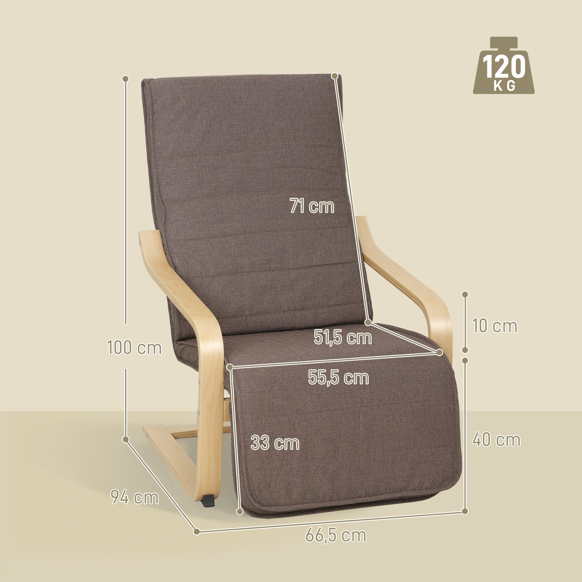 HOMCOM Relaxsessel Polstersessel mit Leinenoptik Sessel (Set, 1-St., Lesesessel), 5-fach verstellbare Fußstütze, abnehmbare Bezüge