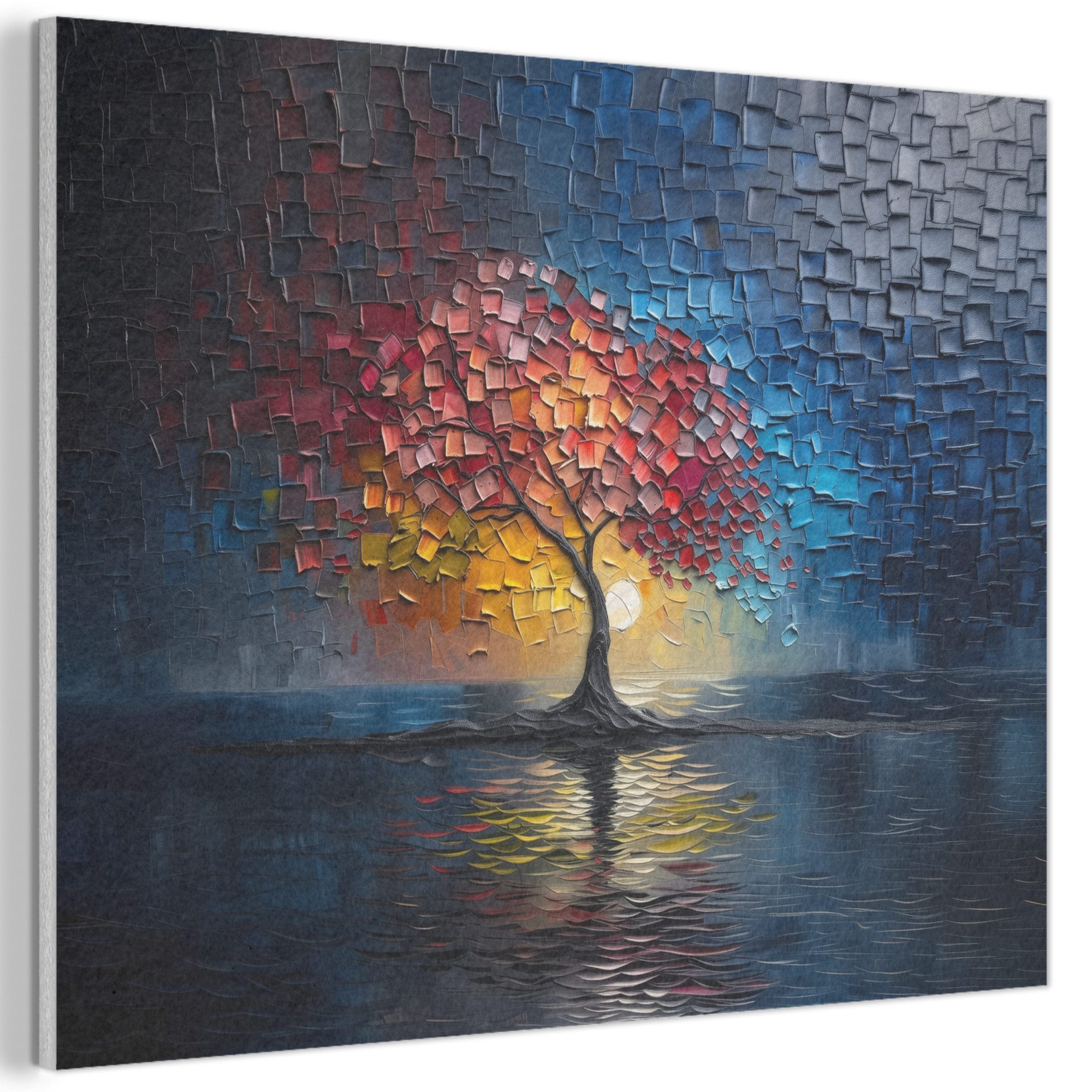 MuchoWow Gemälde Baum - Blau - Blätter - Boxen, Fotodruck (1 St), Akustikpaneele PET-Filz, Akustikbild, Schalldämmung, Deko 40x30 cm