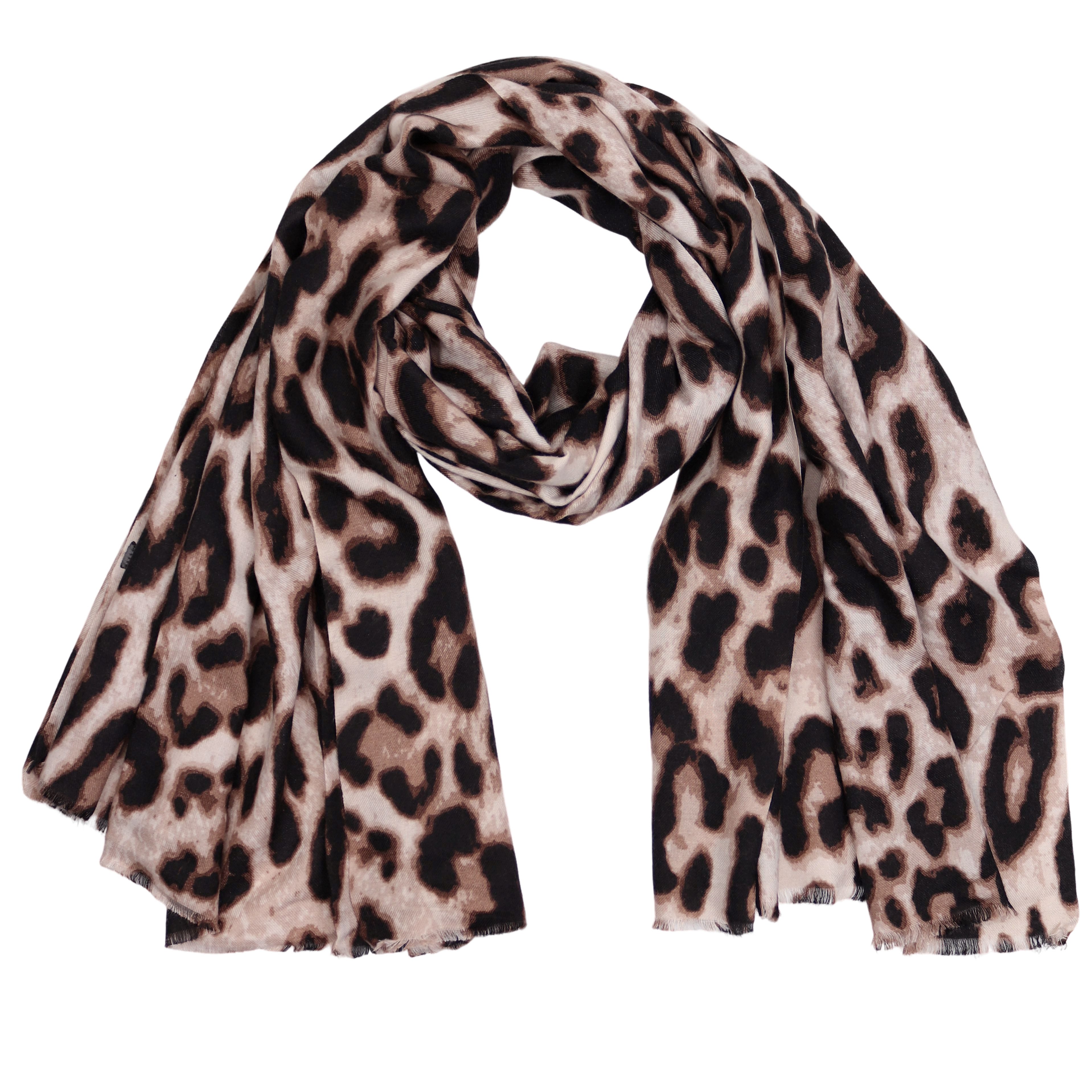 MIRROSI Modeschal weicher und warmer Schal Leo Leopard mit Fransen, 90x180c günstig online kaufen