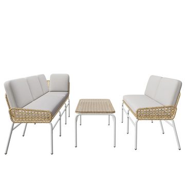 OKWISH Gartenlounge-Set 5-Sitzer Gartenmöbel Polyratta, (2-Sitzer Sofa + 3-Sitzer Sofa +Tisch), Gartenmöbel Set Landhaus,Balkonset Rope Lounge