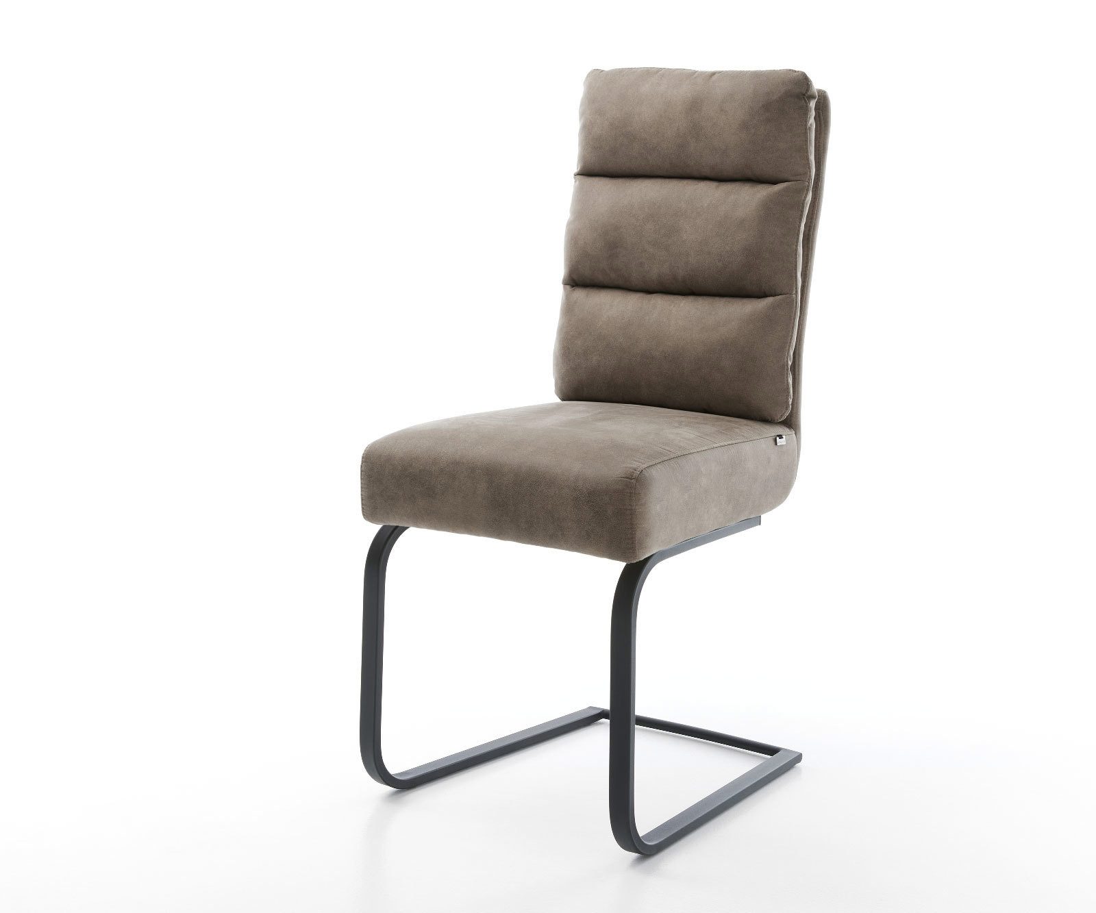 DELIFE Polsterstuhl Pela-Flex, Freischwinger flach Schwarz Mikrofaser Taupe Vintage Taschenfederkern