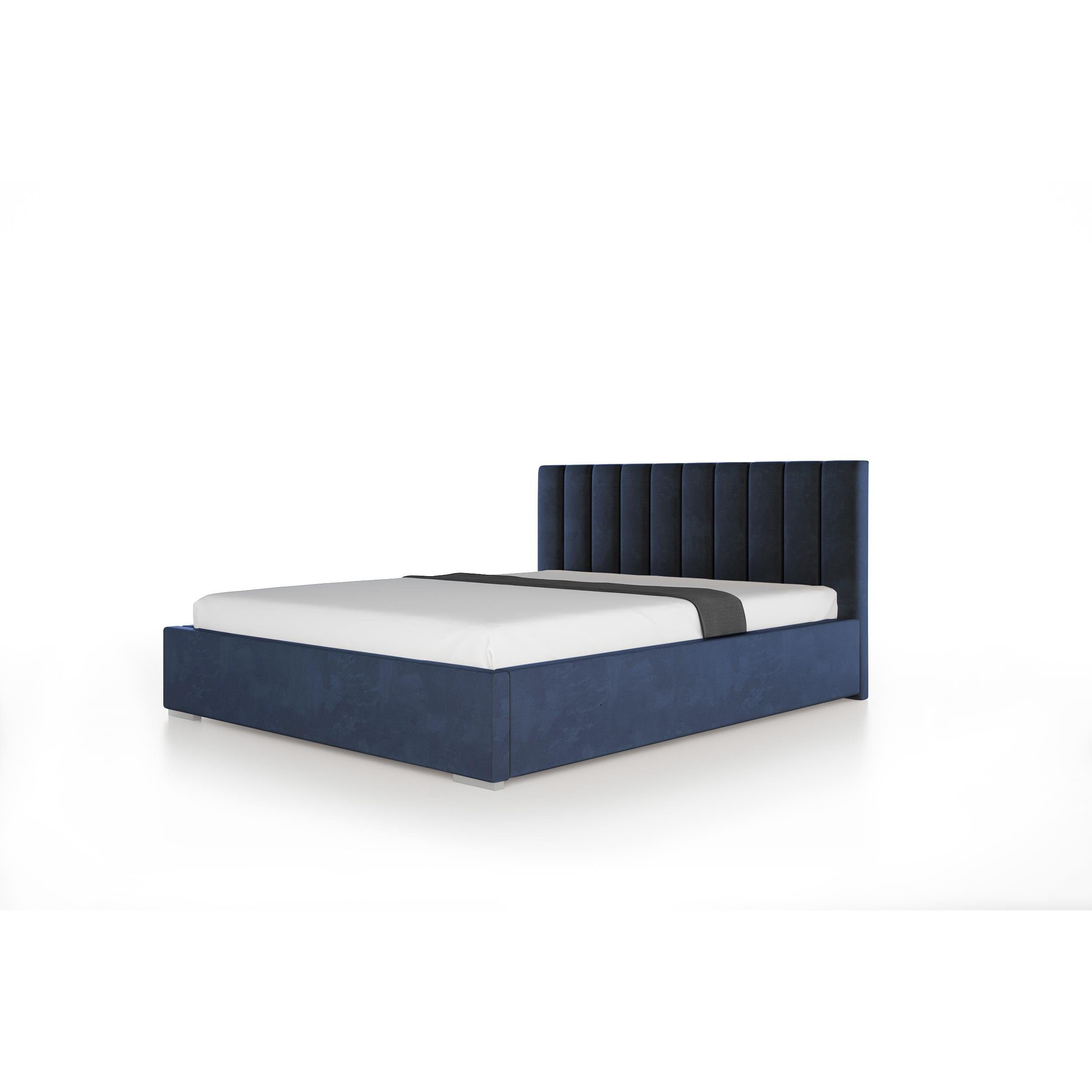 Beautysofa Polsterbett Blau Polsterbett mit Adeline 120 (mono 200 Velvet-Bezug, Holzgestell mit (stilvoll 242) Bettkasten, cm), Bett Beige mit x