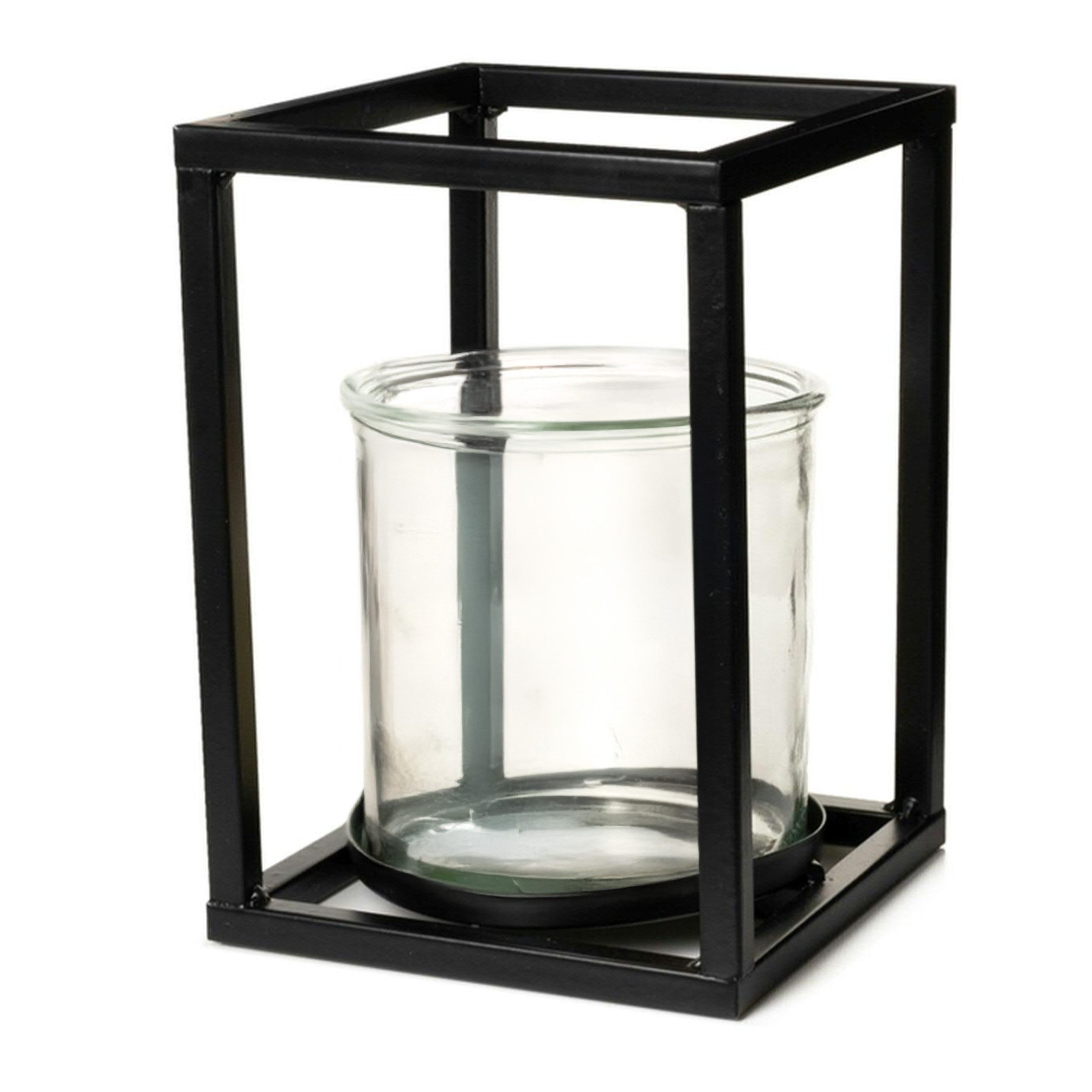Windlicht Modernes Windlicht aus Metall und Glas in Schwarz, rechteckig