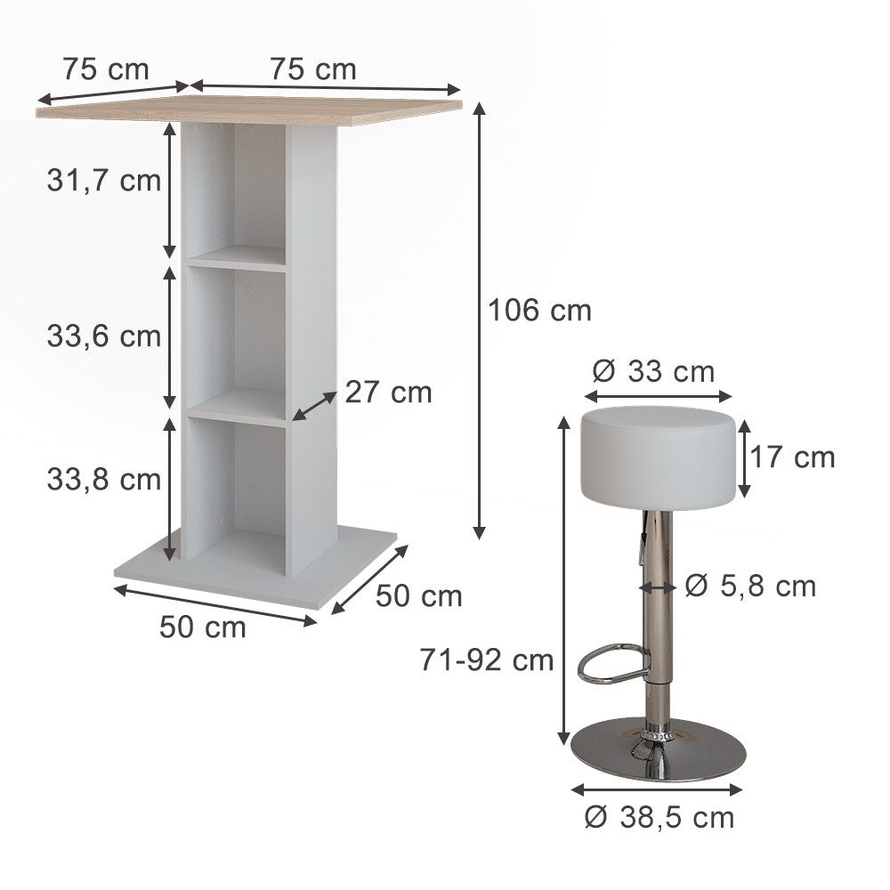 Vicco Bartisch Repose, Weiß/Sonoma/Weiß, 75 x günstig online kaufen