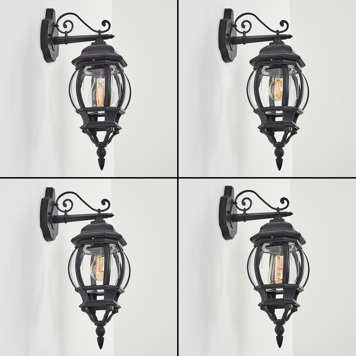 hofstein Außen-Wandleuchte »Meyen« Wandlampe abwärts aus Metall/Glas in Schwarz/Klar, ohne Leuchtmittel, Wandleuchte mit E27, Außenleuchte, IP44