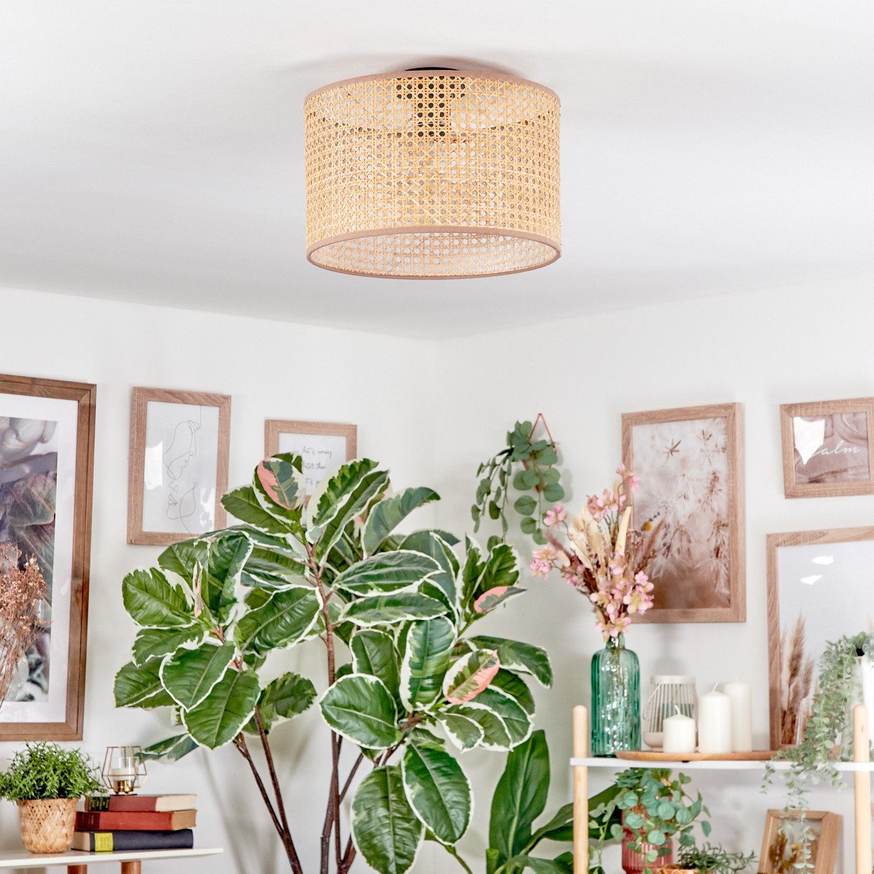 hofstein Deckenleuchte Deckenlampe aus Metall/Wienergeflecht/Stoff, Schwarz günstig online kaufen