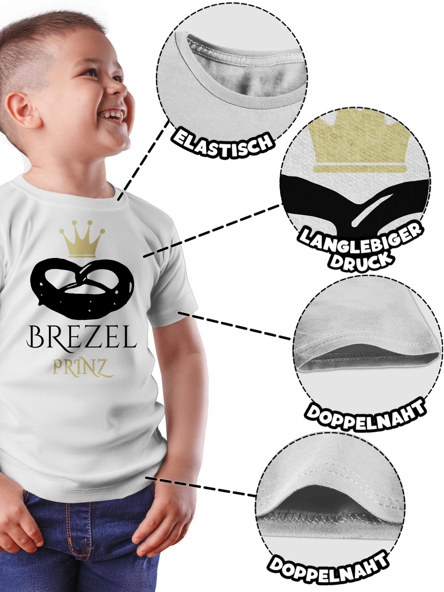 Mode T-Shirt Oktoberfest Shirtracer Outfit für Kinder Weiß Brezel Prinz 1
