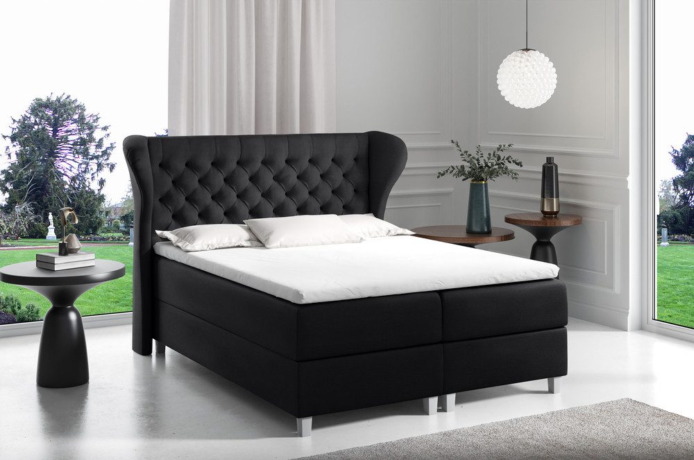 99rooms Boxspringbett Turin (Schlafzimmerbett, Bett), mit Taschenfederkern Matratze, Topper, Bettkasten, Kopfteil gepolstert