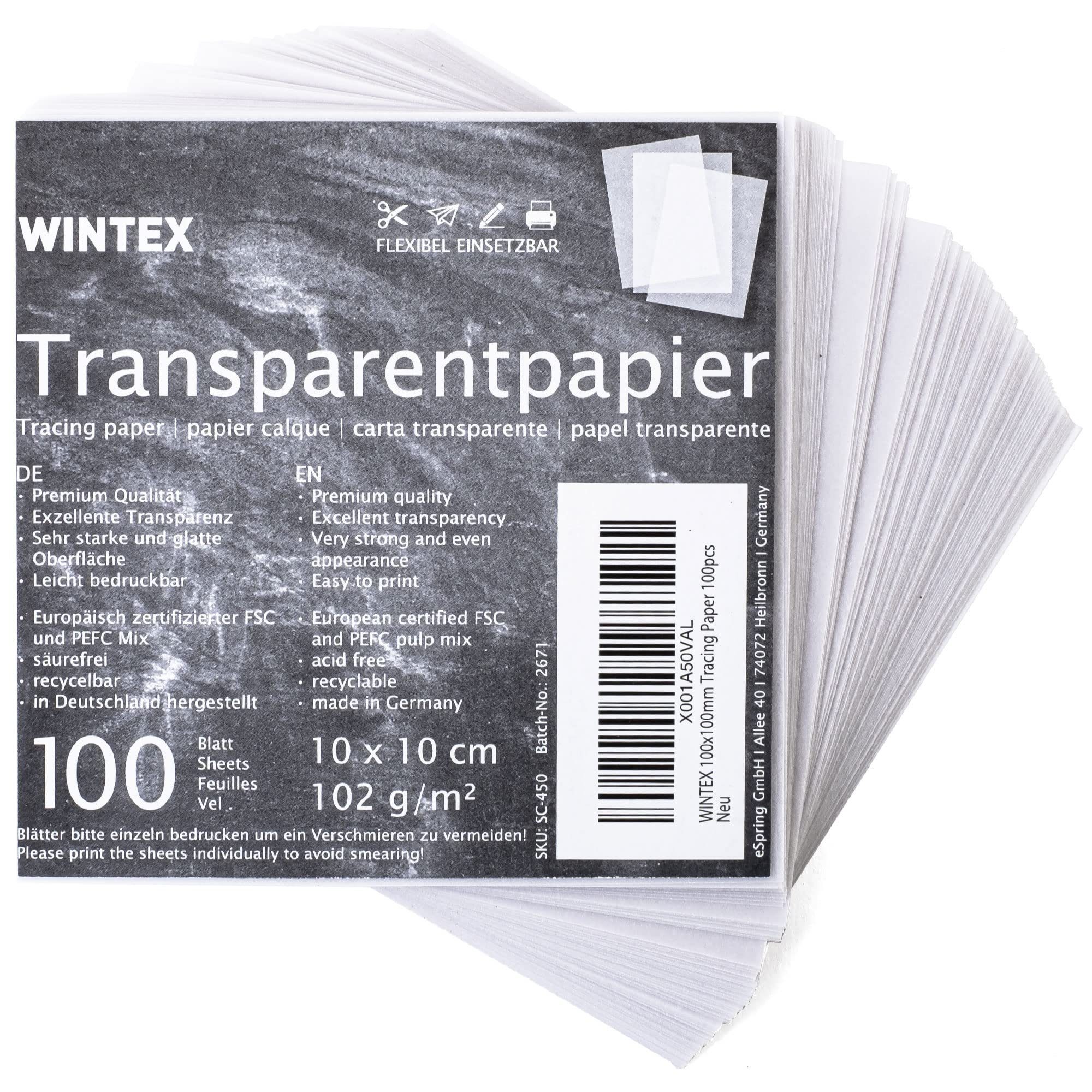 WINTEX Transparentpapier Transparentes Bastelpapier 10x10 cm, 100 Blatt, weiß & bedruckbar, Transparentes Bastelpapier 10x10 cm, 100 Blatt