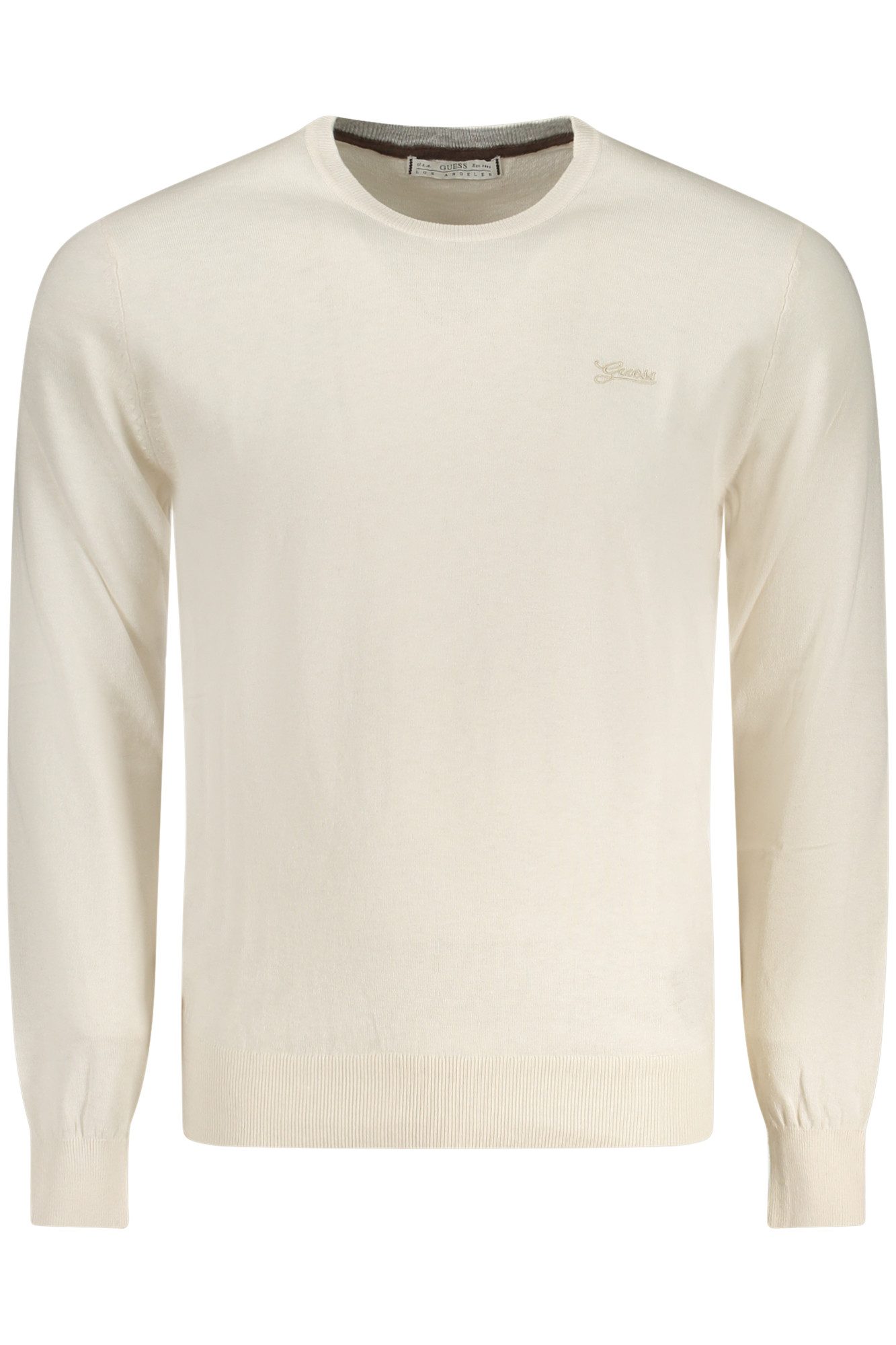 GUESS JEANS Strickpullover Weißer Herren Пуловеры mit Rundhalsausschnitt und Stickerei-Logo