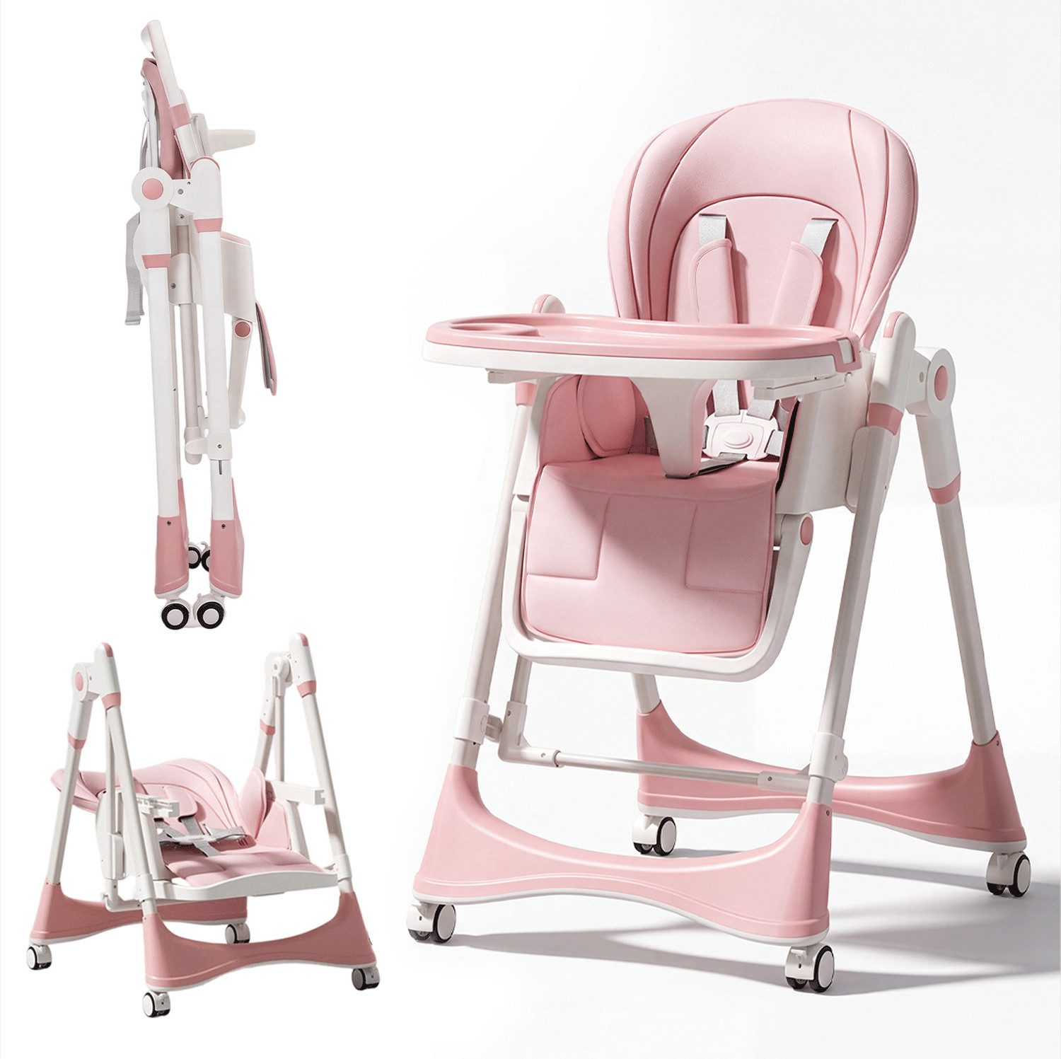 oyajia Kinderstuhl 3in1 Babywippe für Kinder, höhenverstellbar klappbar (Babystuhl mit Tablett und 5-Punkt-Gurt, Fußstütze, Einfach zu Reinigen), Baby Wippe, ab 6 Monaten bis 3 Jahren