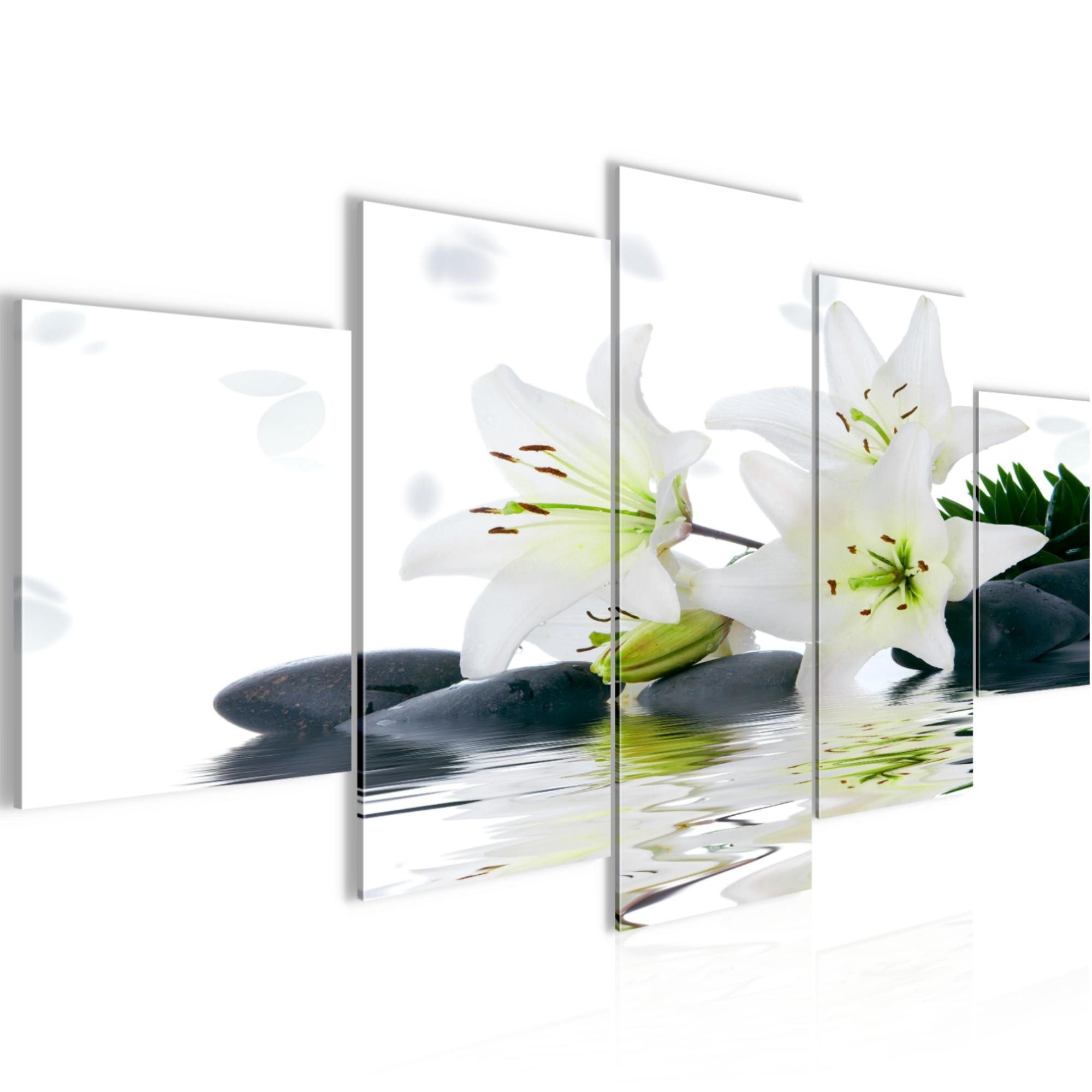 Runa Art Wandbild Bilder Blumen Lilien 5 Teilig Wanddekoration Design Grau 201651a, 200L x 100B cm