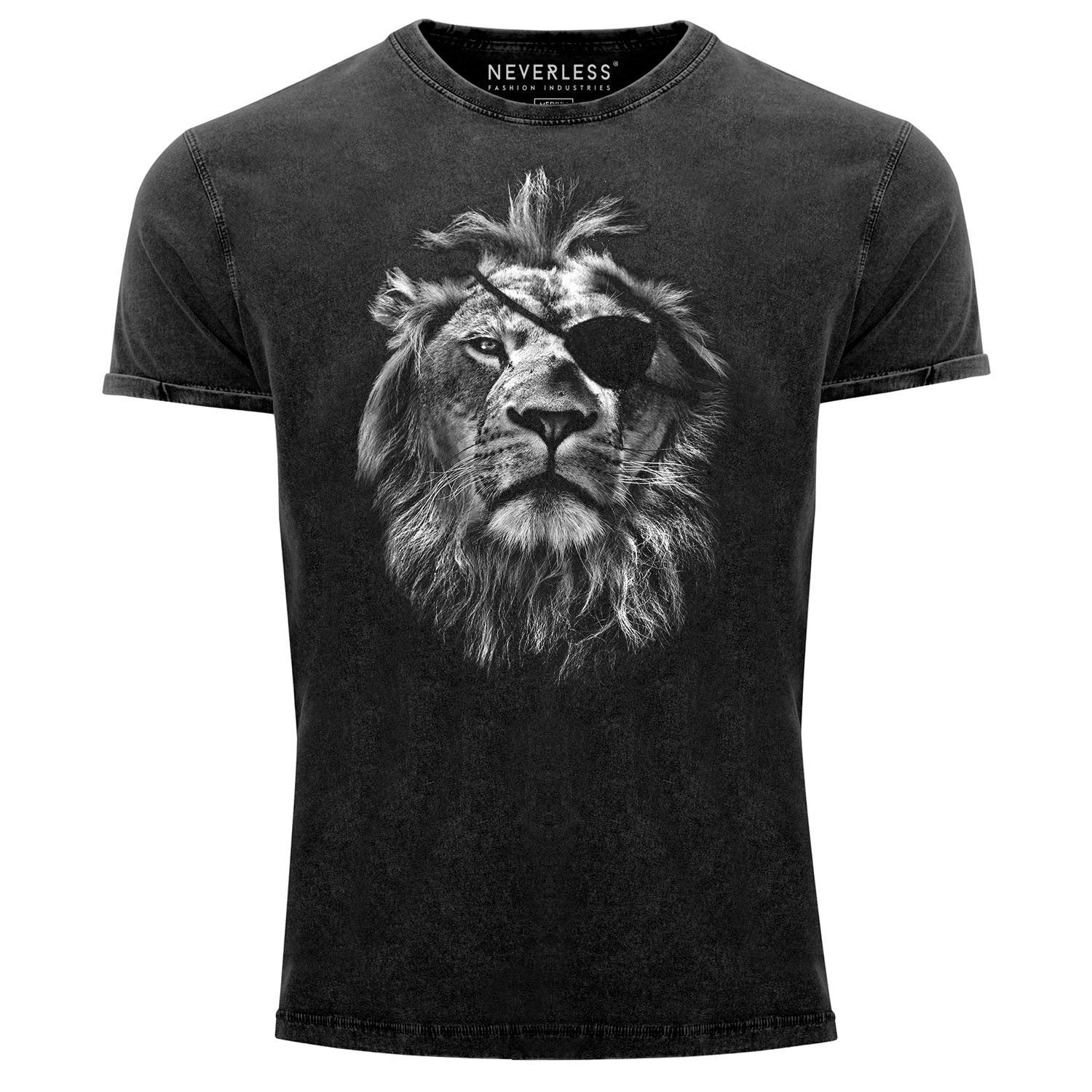 Neverless Print-Shirt Cooles Angesagtes Herren T-Shirt Vintage Shirt Löwe Lion Aufdruck Used Look Slim Fit Neverless® mit Print