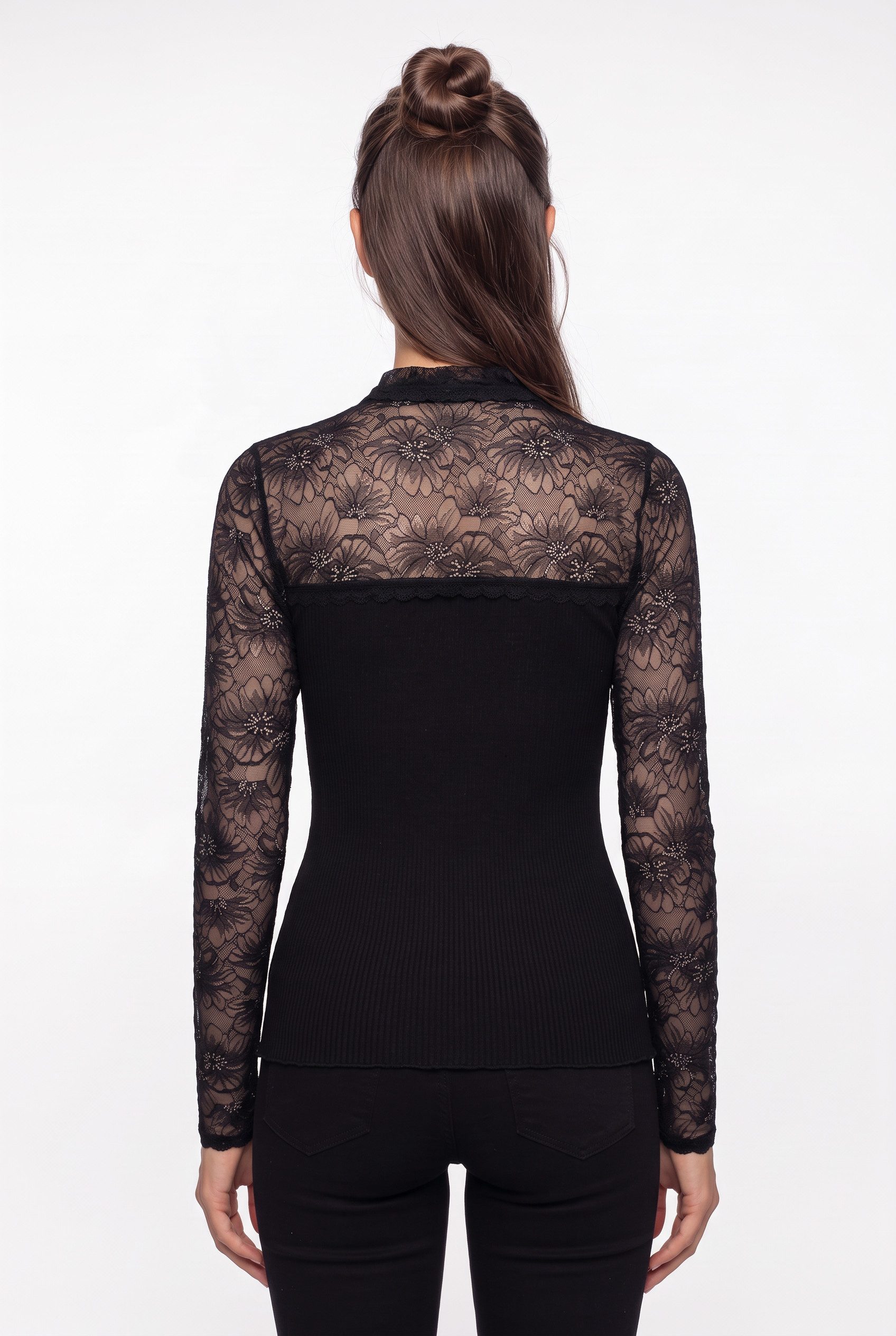 rosemunde Langarmshirt Beatha lace shirt Langarm, mit Polokragen und Knöpfen, mit Spitze, Seidenmix – Bild 2 von 5