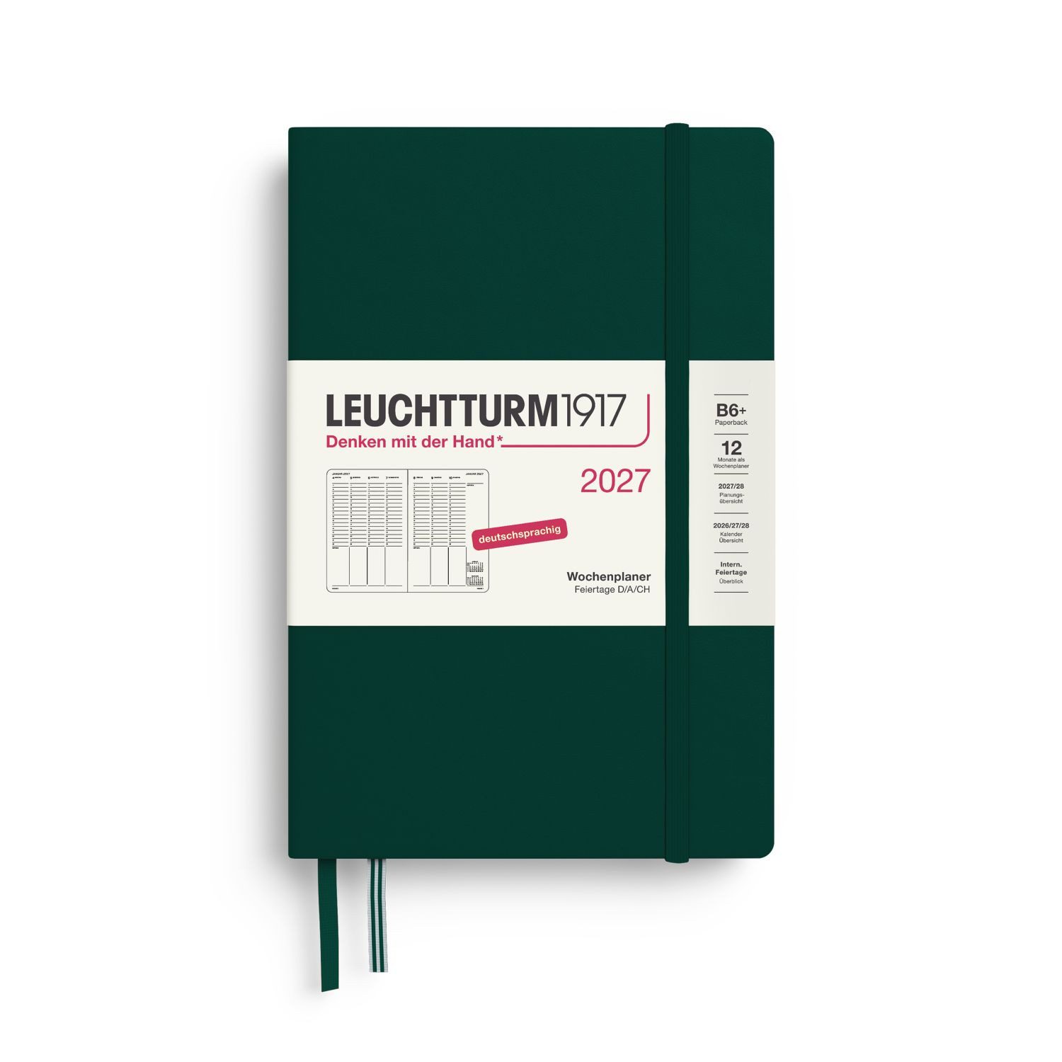 Leuchtturm1917 Taschenkalender Wochenplaner 2027 Paperback B6 Hardcover Forest Green