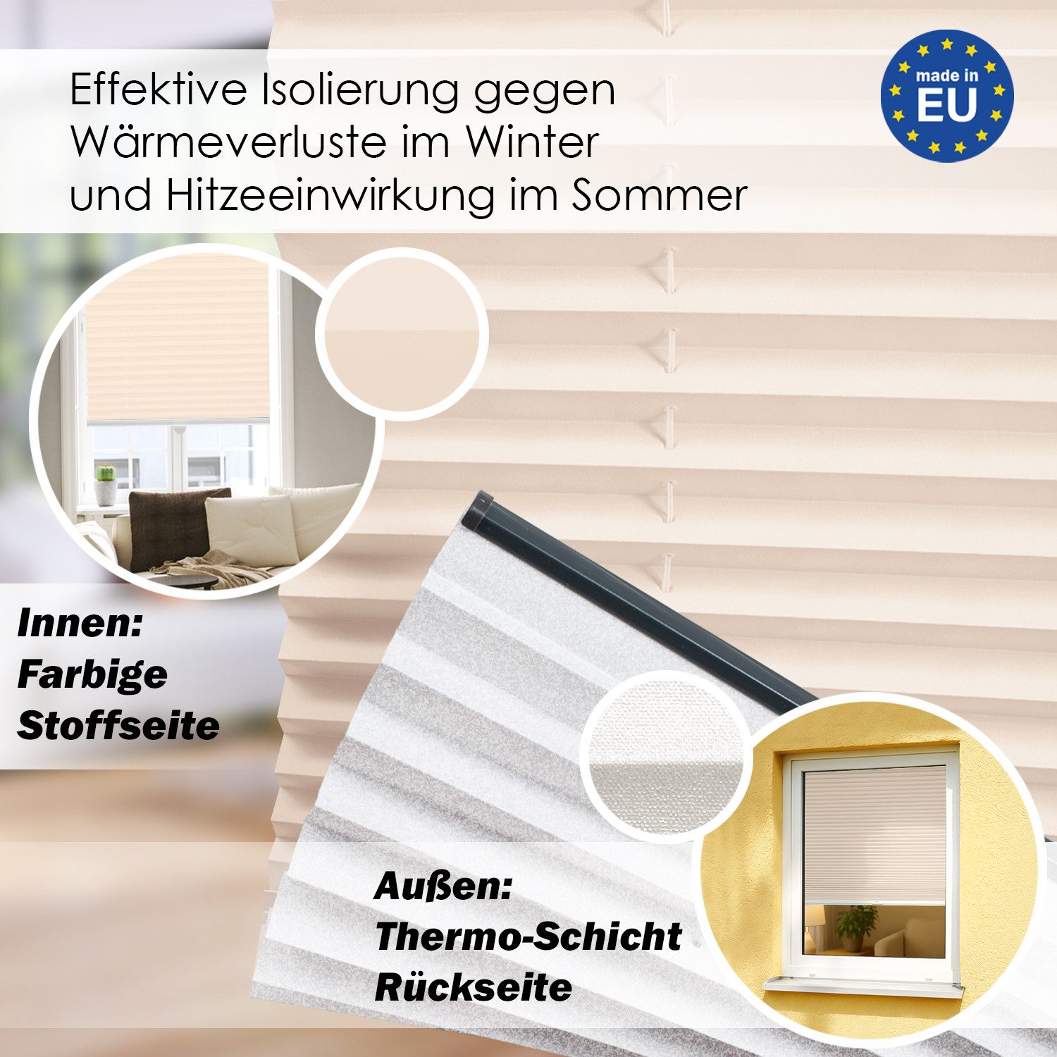 DomDeco Plissee Premium Thermo Plissee ohne Bohren, Sichtschutz, lichtdurchlässig, blickdicht, Klemmfix, Thermo-Wärmeschutz, verdunkelnd, blickdicht, Stufenlos – Bild 2 von 5