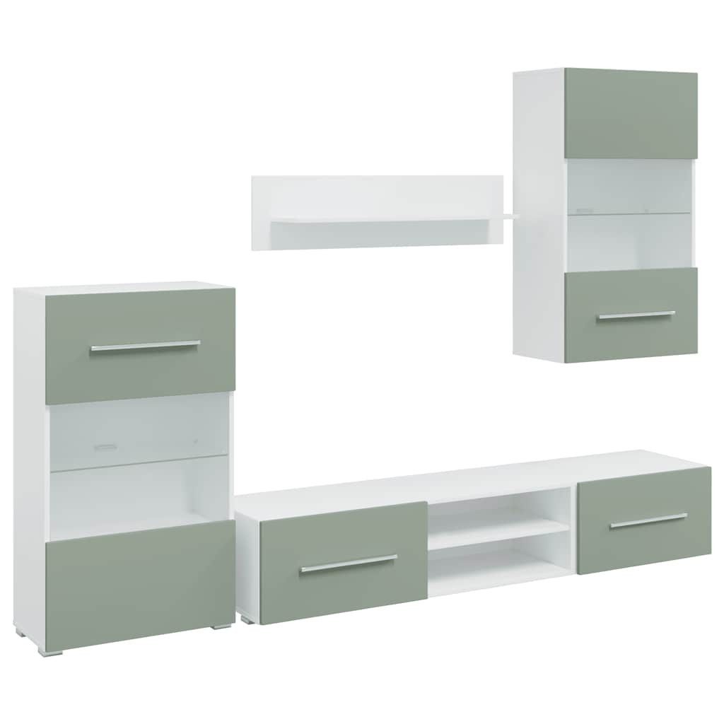 vidaXL TV-Wand 5-tlg. Wohnwand mit LED-Beleuchtung Olivgrün Holzwerkstoff, (1-St)