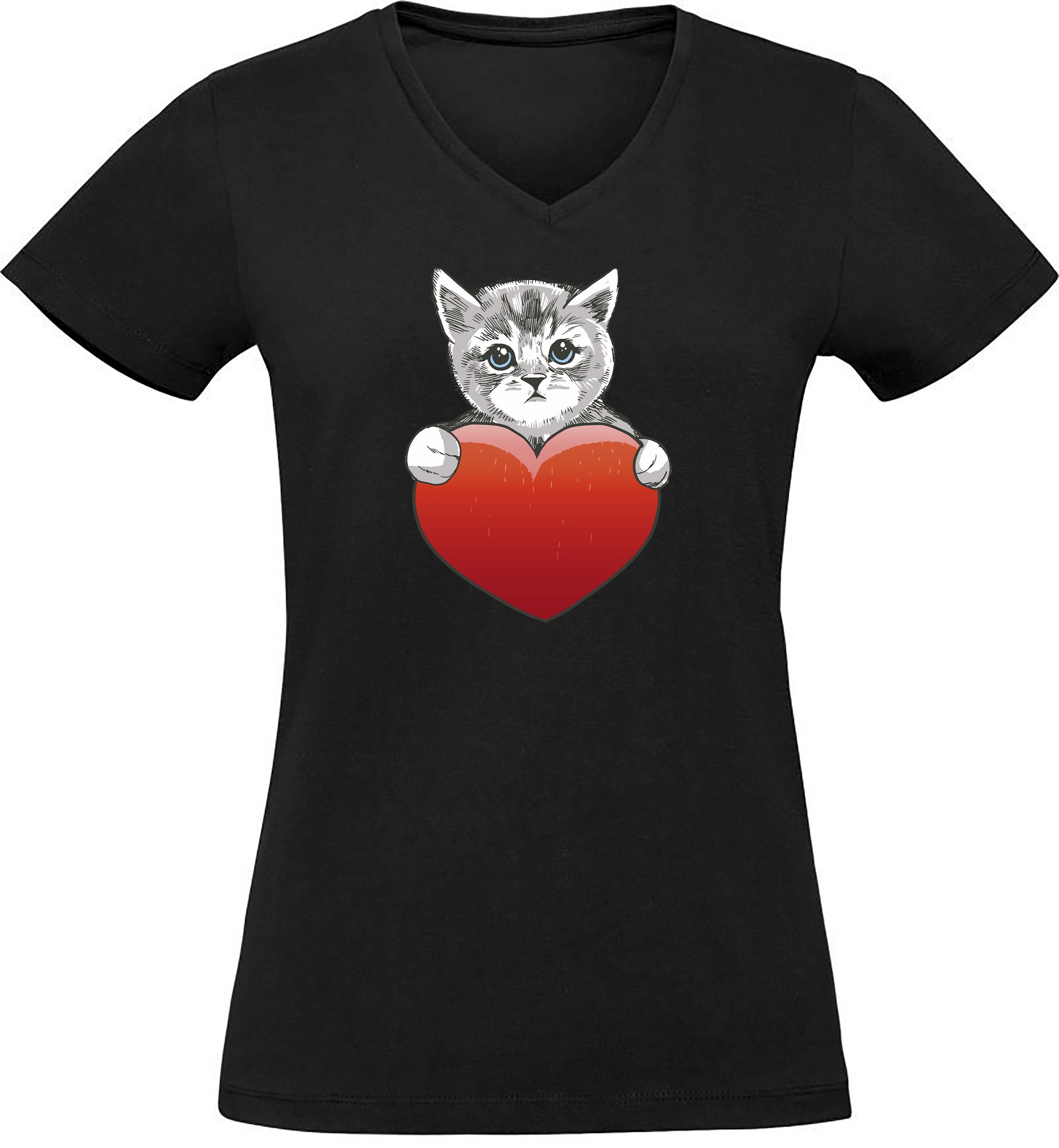 MyDesign24 T-Shirt Damen Katzen Shirt Slim Fit i120