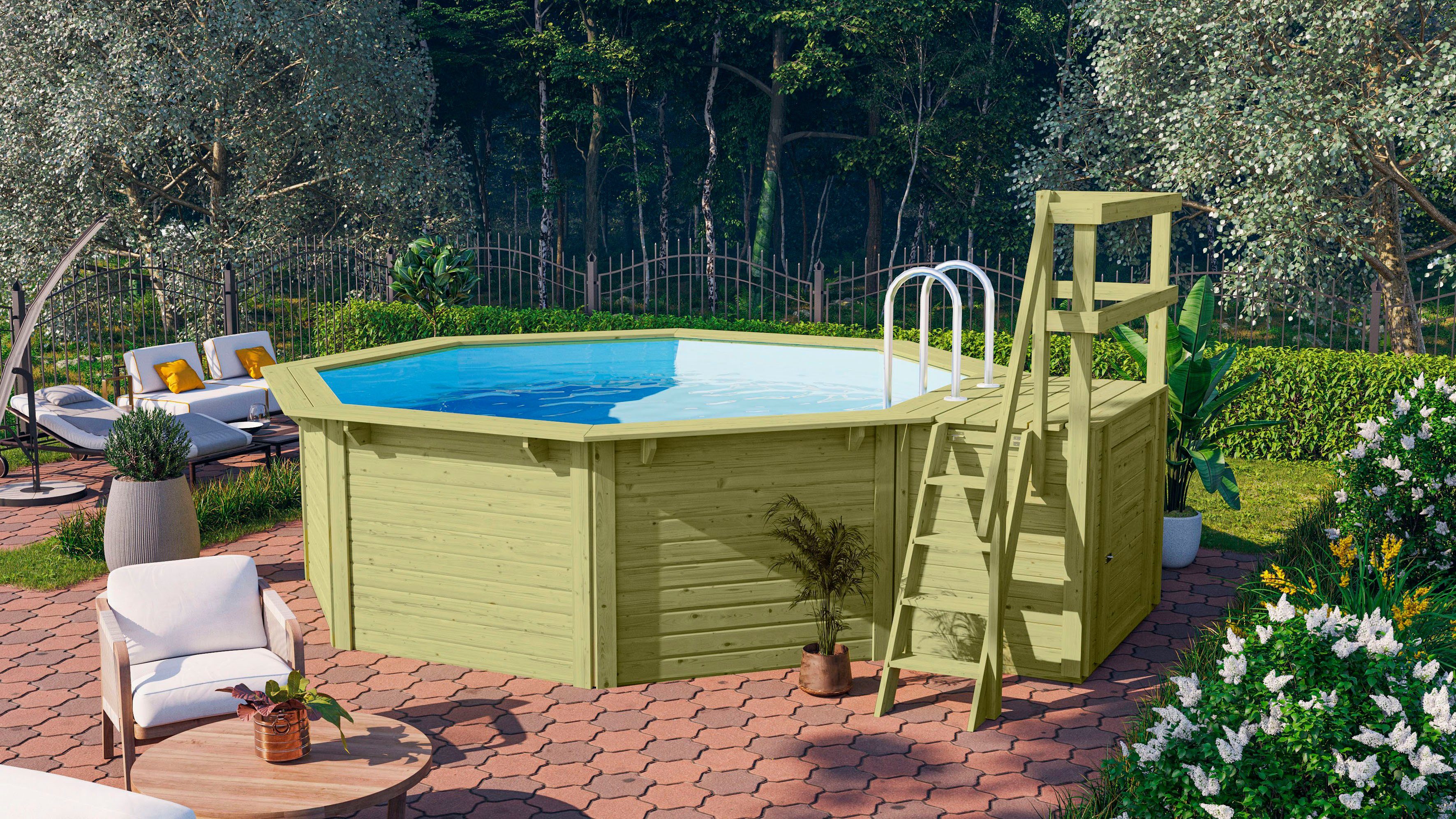 Karibu Achteckpool Rimini 1X mit Sonnendeck (Set, 7-tlg), BxLxH: 480x400x121cm
