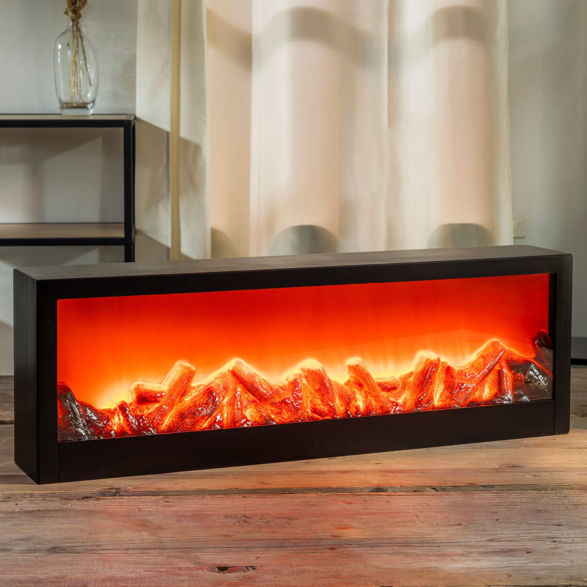 Haushalt International Dekokamin LED Kamin Wandkamin Echtfeuer-Effekt 60x20x10 cm