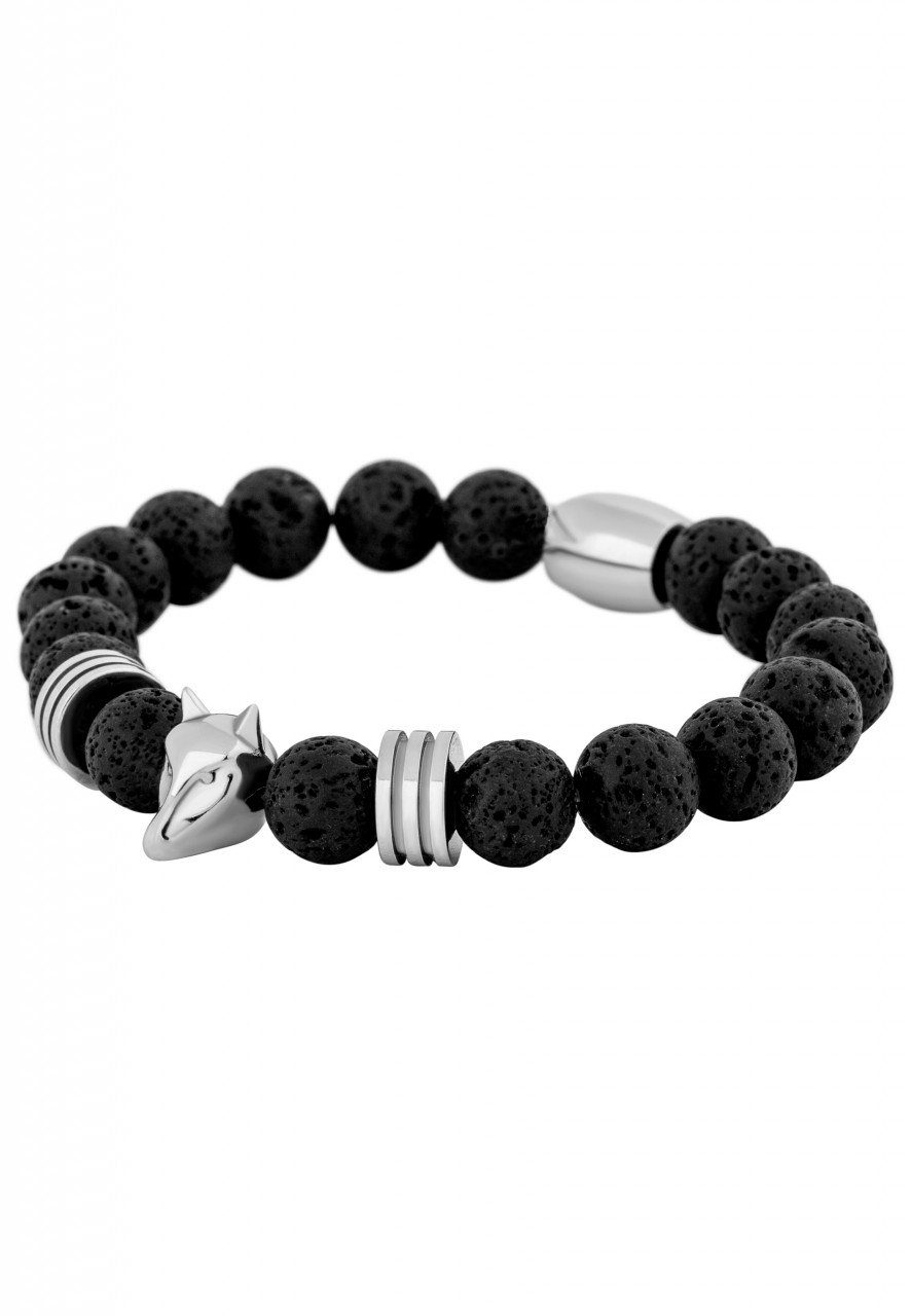 Akitsune Armband Obsidius Beaded Armband Silber - Schwarz Lavastein 18cm
