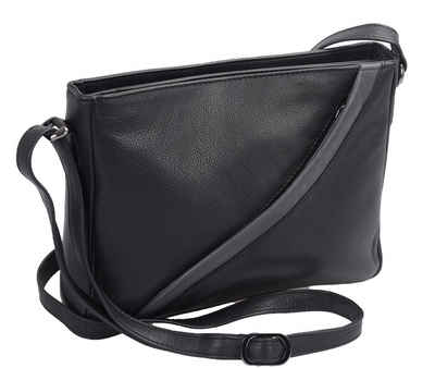 Basic Handtasche große klassische Ledertasche mit Reißverschluss, schwarz-grau