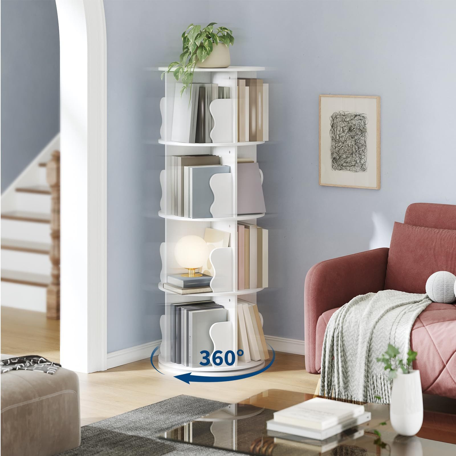 GarveeMore Bücherregal 4-stöckiger drehbarer Bücherregalturm Vertikal günstig online kaufen