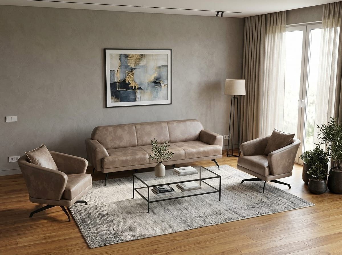 Xlmoebel Polstergarnitur Couchgarnitur modern elegant Minimalismus Leder Beige Drehfunktion, (Couchgarnitur, 2-tlg., 2-tlg), Drehfunktion, abnehmbares Sitzkissen