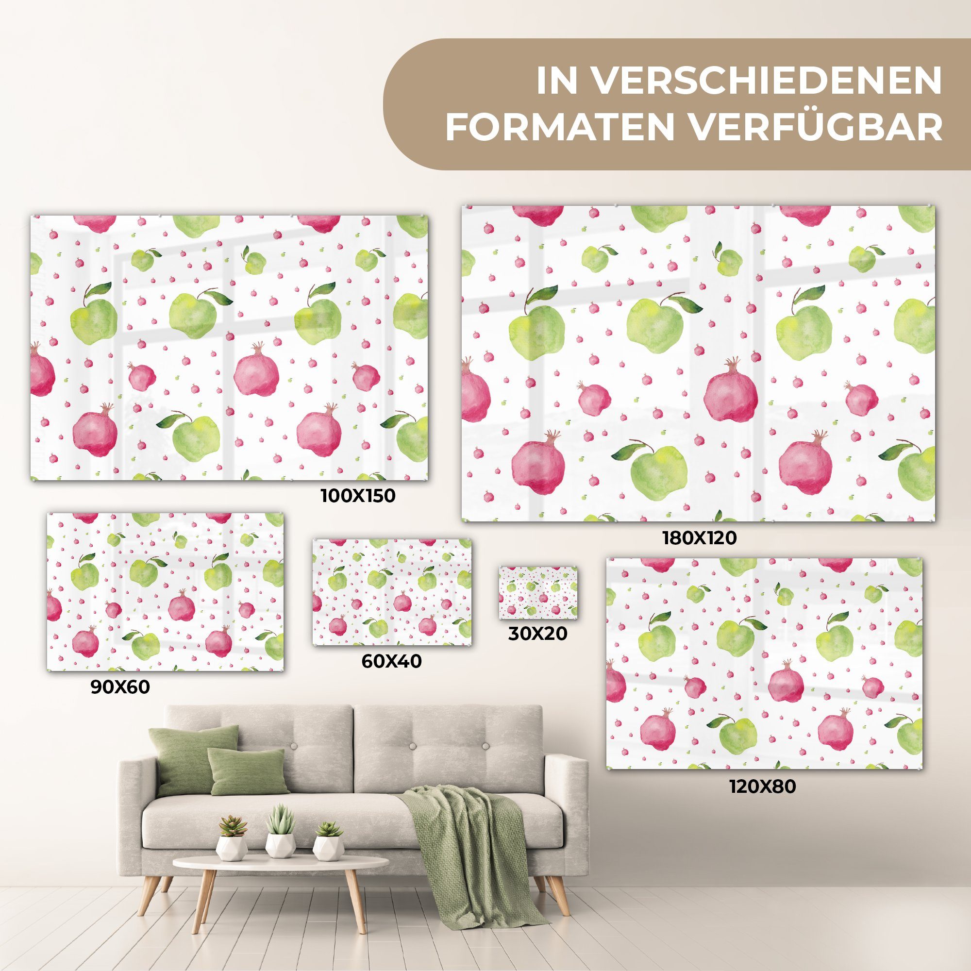 - Wandbild Glasbilder - St), - - Apfel Wanddekoration Bilder Vorlagen, (1 MuchoWow - auf Acrylglasbild Foto Glas Glas Granatapfel auf