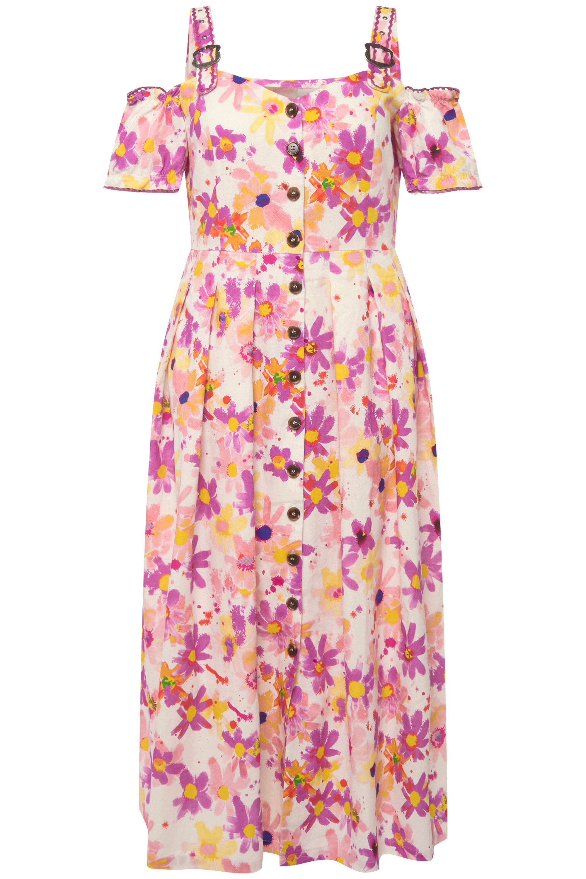 Ulla Popken Dirndl Trachtenkleid Leinenmix Blüten günstig online kaufen