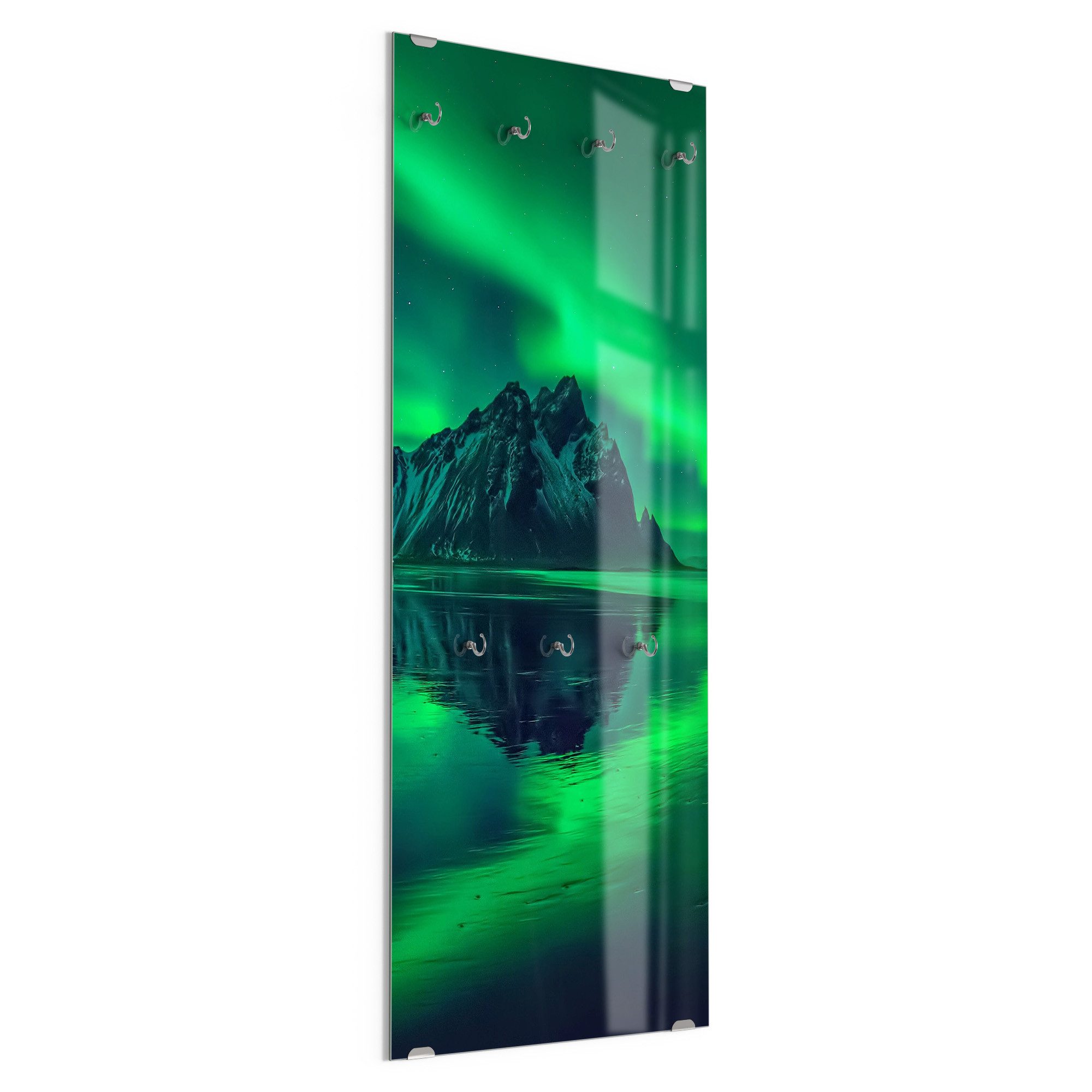 DEQORI Kleiderhaken 'Vestrahorn im Polarlicht', Glas Garderobe hängend Flur Jackenhalter modern Wandgarderobe Haken