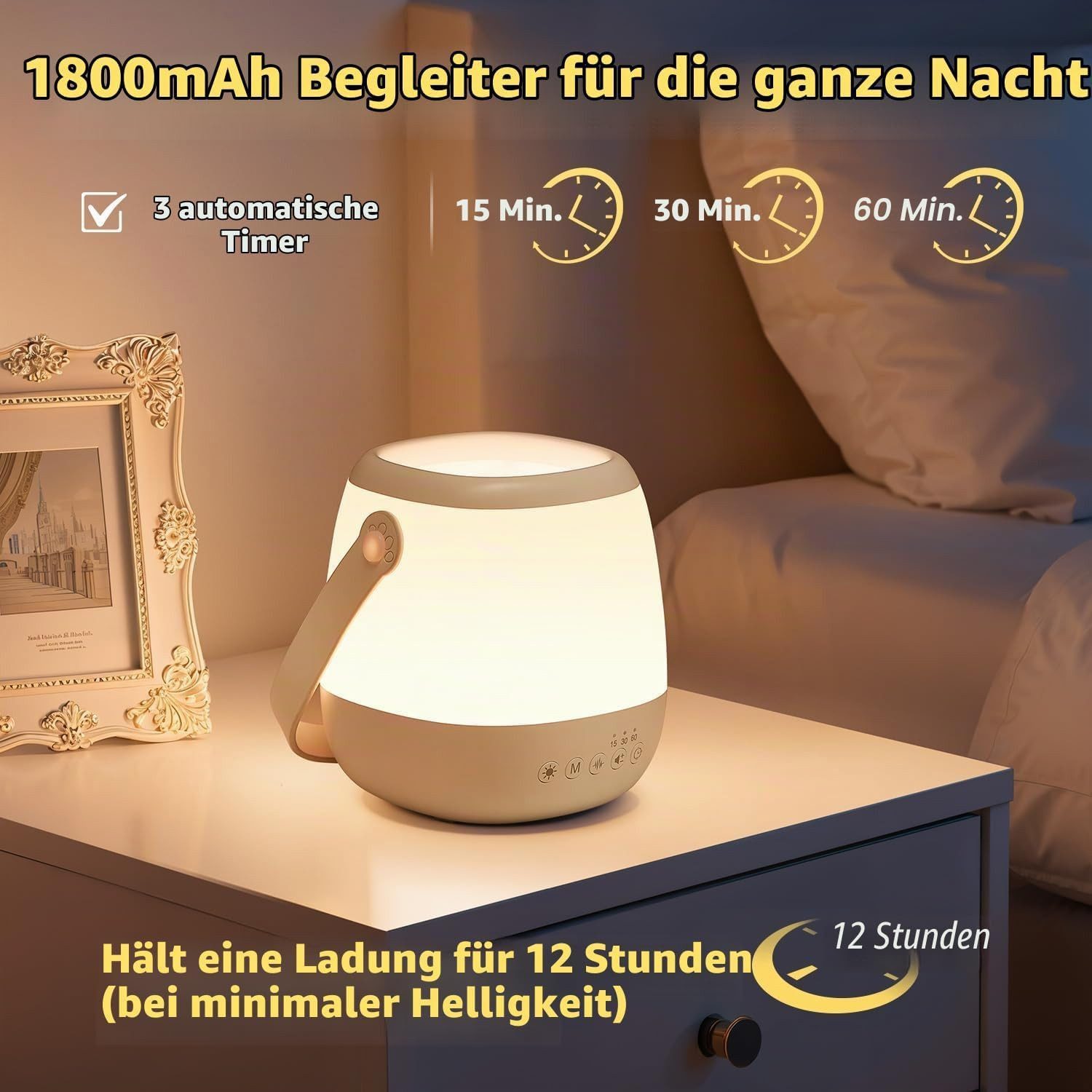 Vivitar LED Nachtlicht Dimmbar mit White Noise Maschine, 3-in-1 Baby Stilllicht, USB aufladbar und Tragbar, Fütterungslampe zum Stillen und Fläschchengeben, Nac – Bild 5 von 5