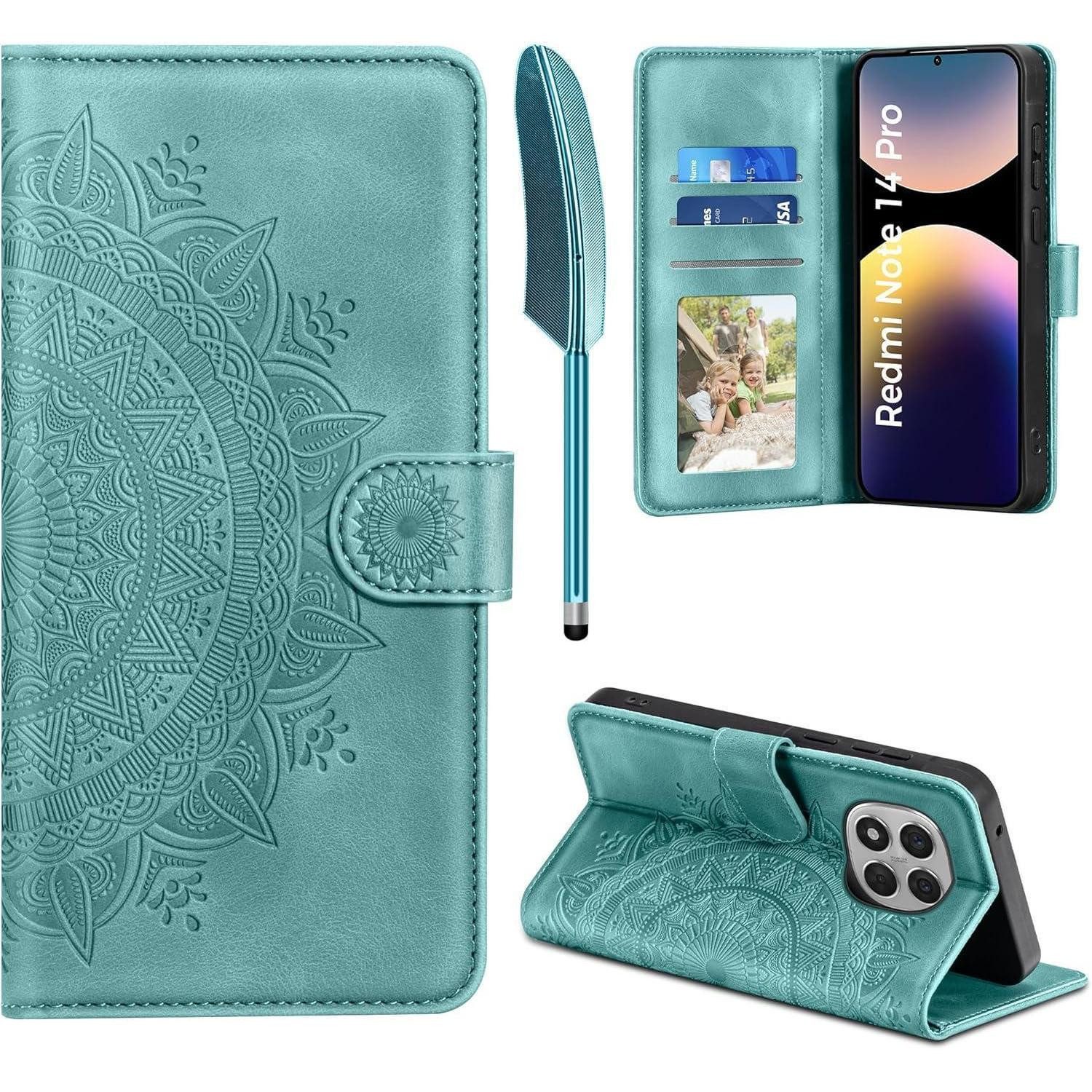 Flip Case Handyhülle Note 14 Pro 5G Klapphülle Redmi Note 14 Pro 5G Grün