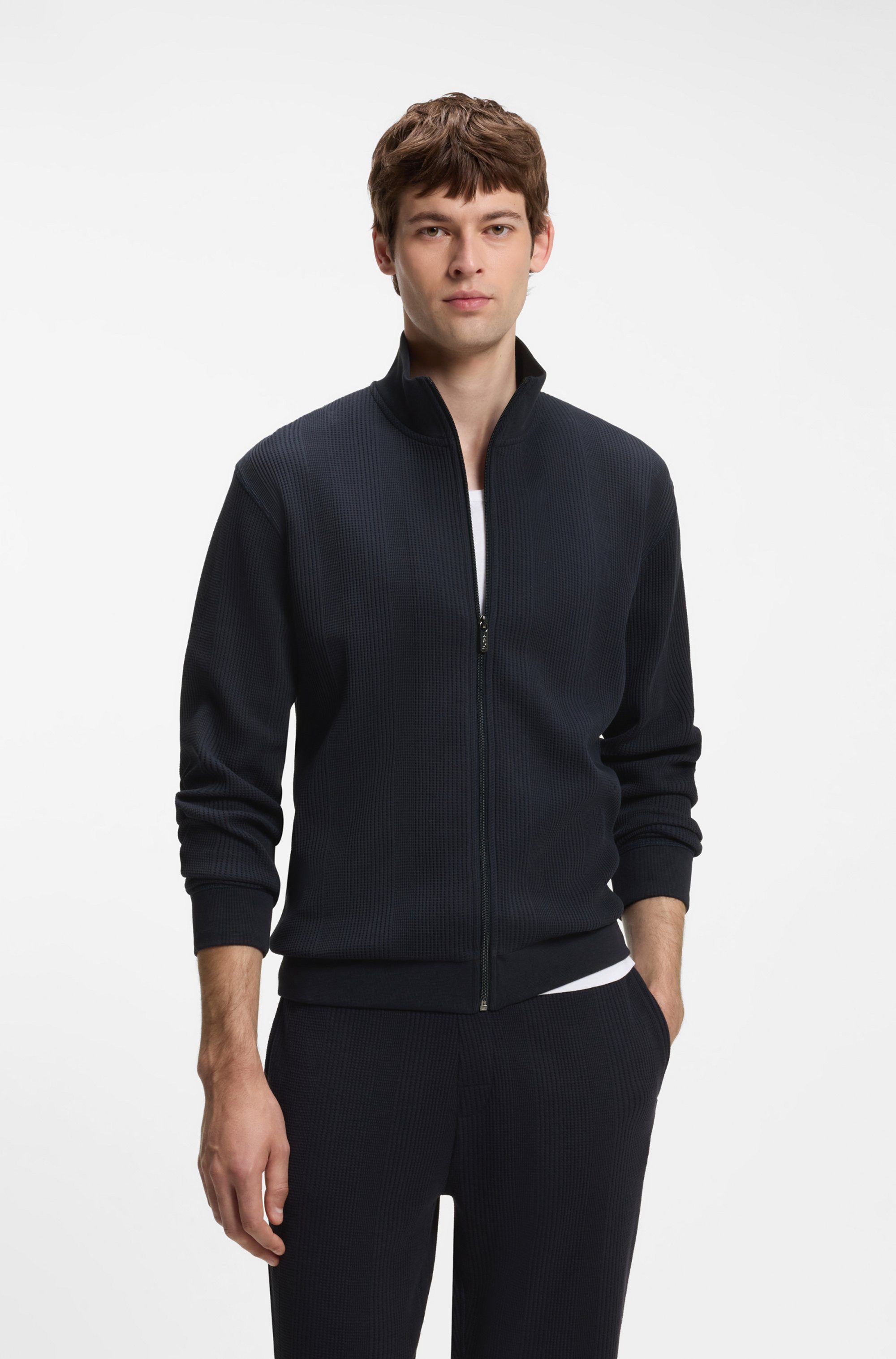 BOSS Sweatjacke Structure aus Baumwoll-Mix mit Waffelstruktur